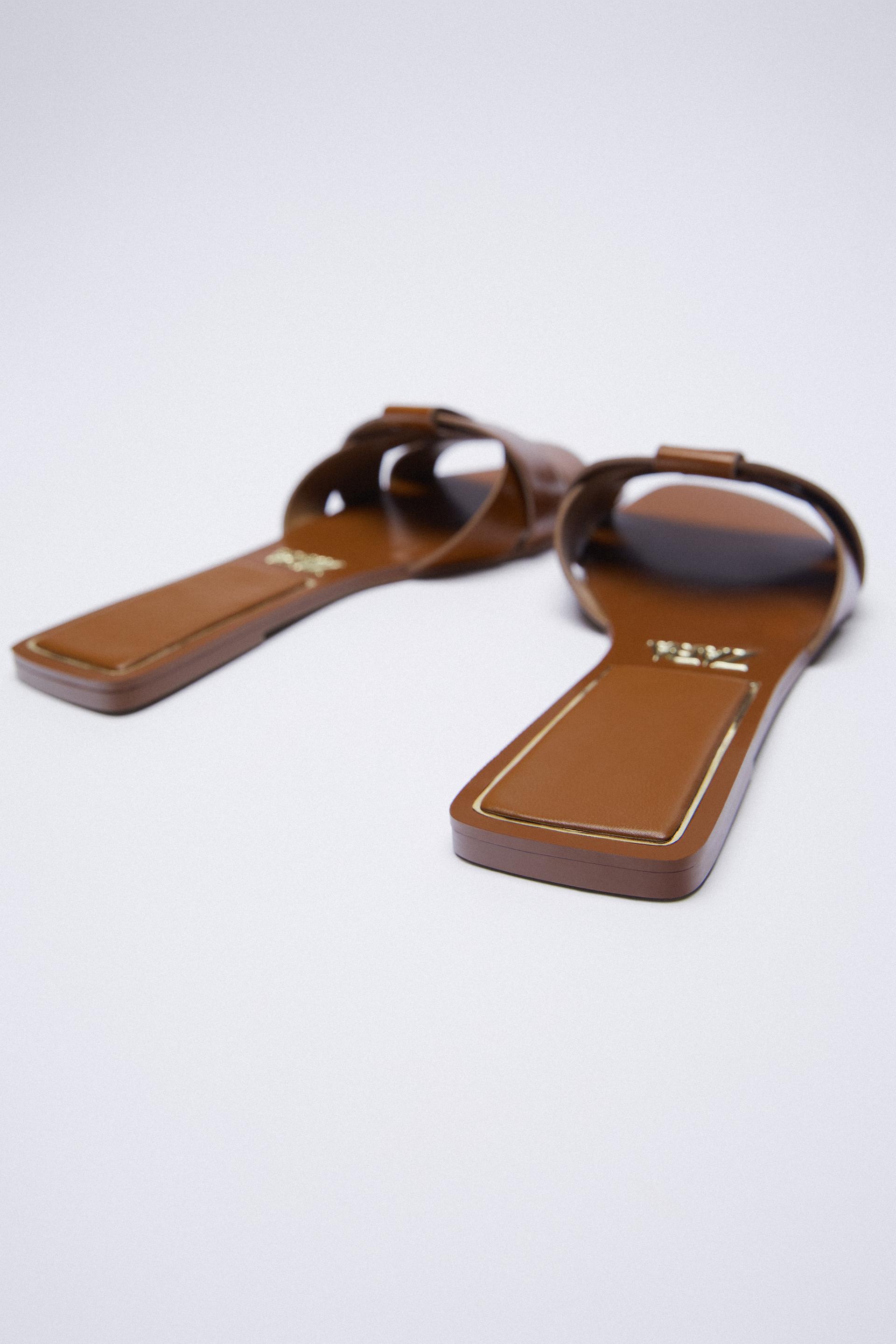 crossed leather slides zara