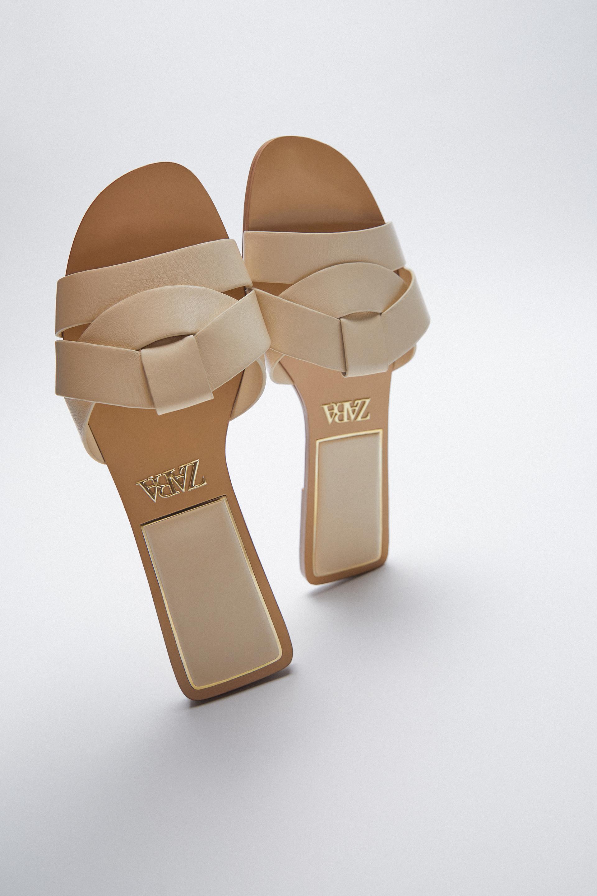 crossed leather slides zara