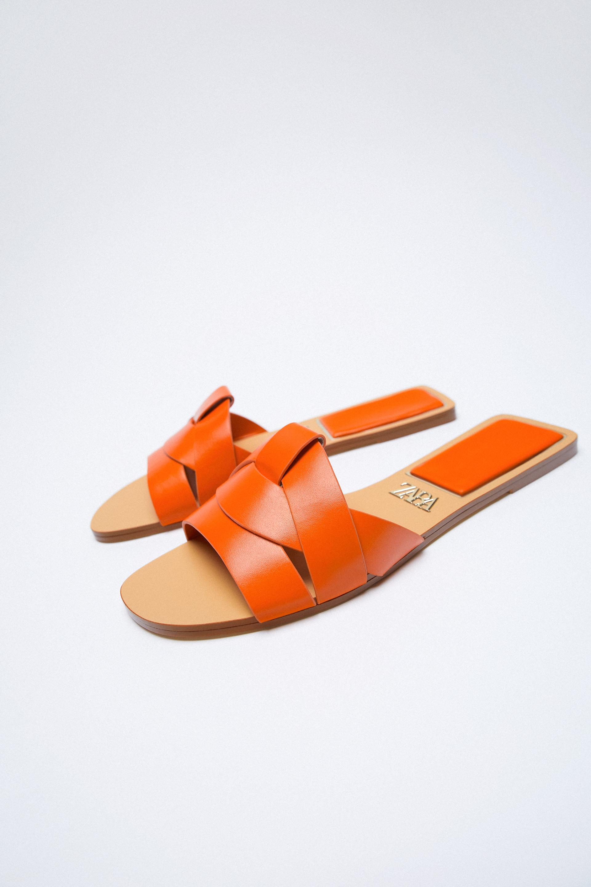crossed leather slides zara
