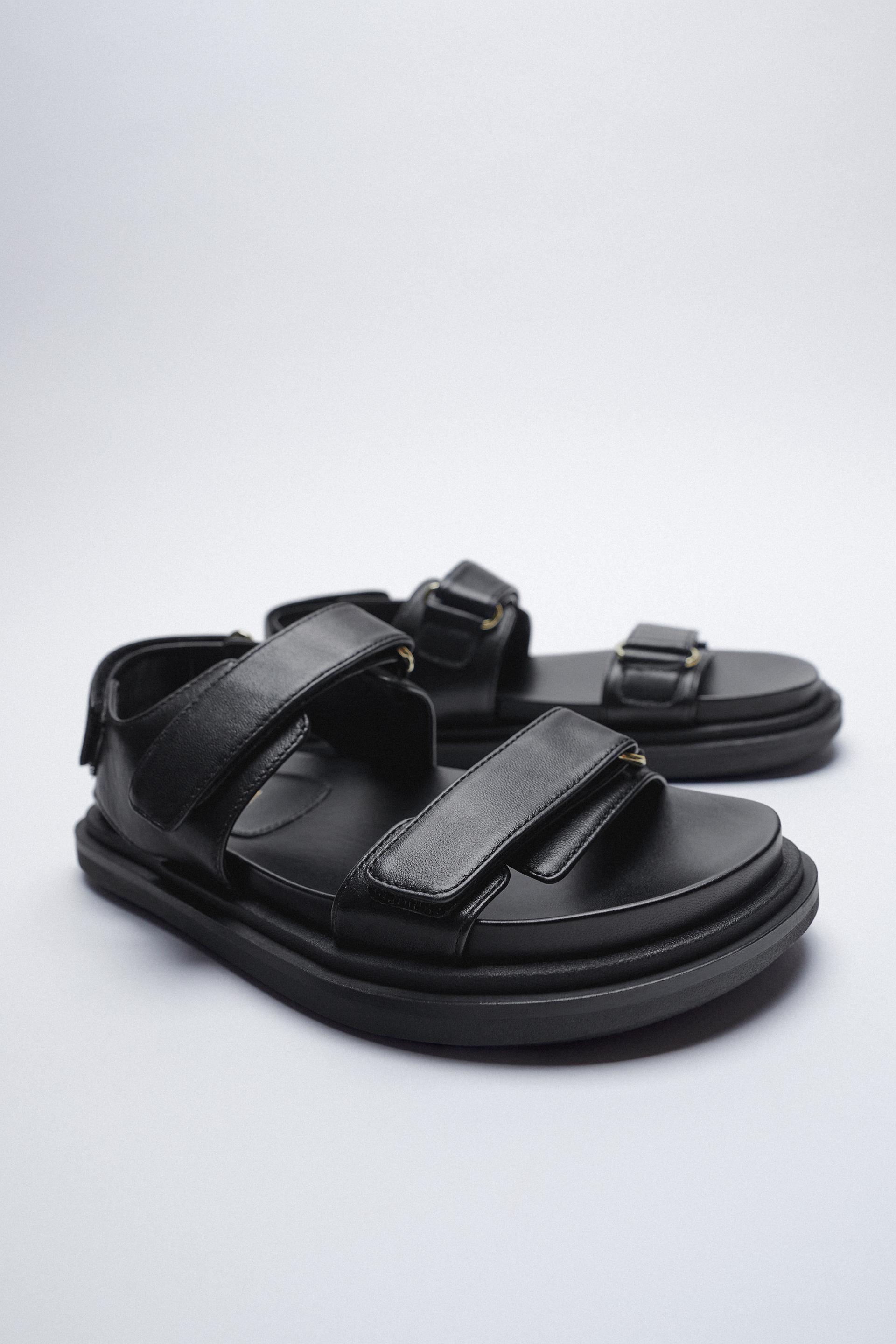 adhesive strap low heel leather sandals