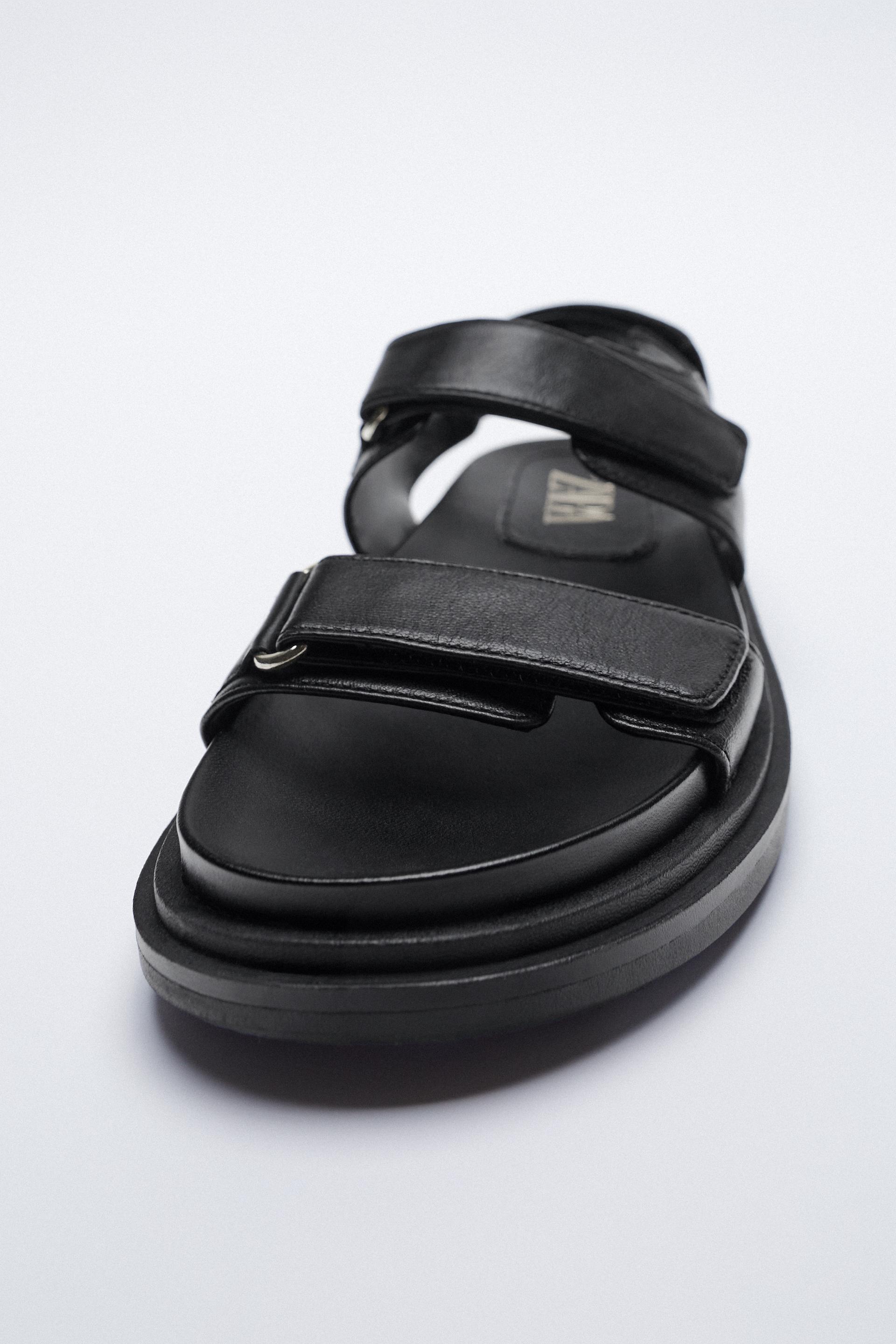 adhesive strap low heel leather sandals