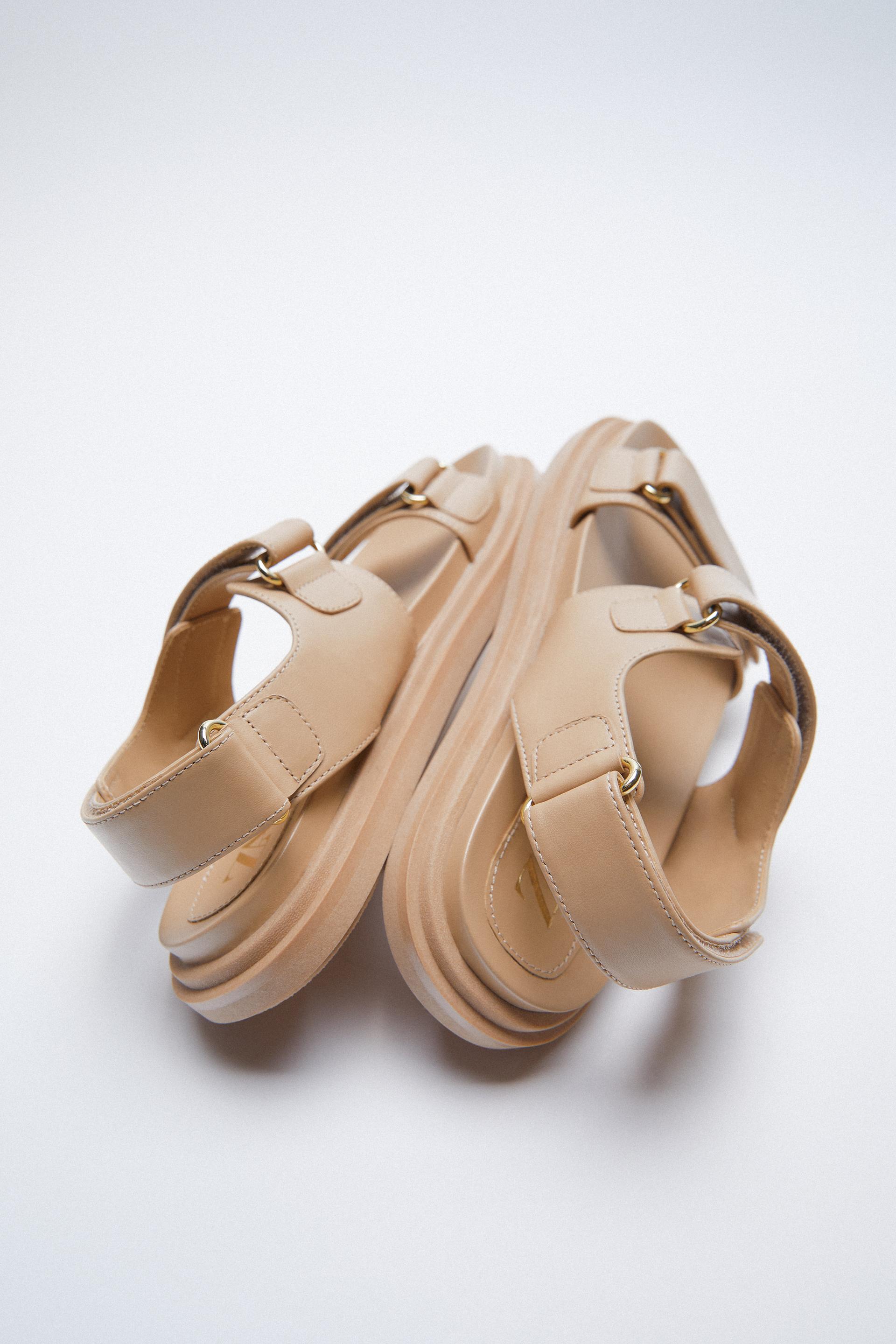 adhesive strap low heel leather sandals