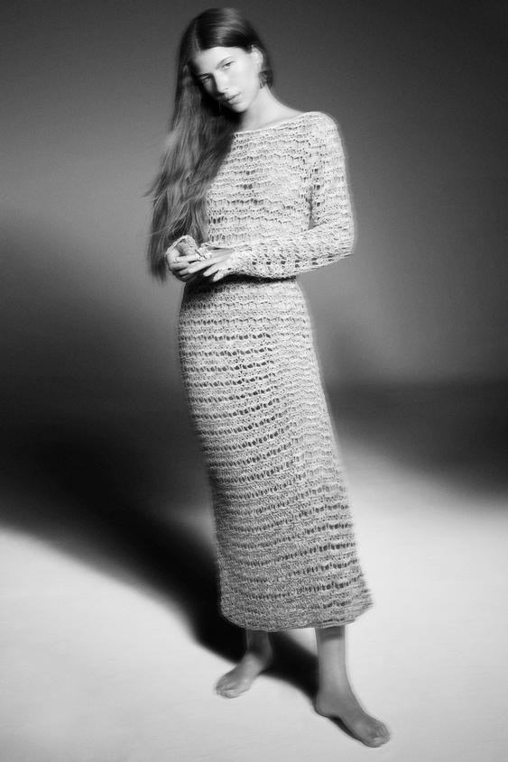 Zara LONG CROCHET KNIT DRESS LIMITED EDITION 186723051711