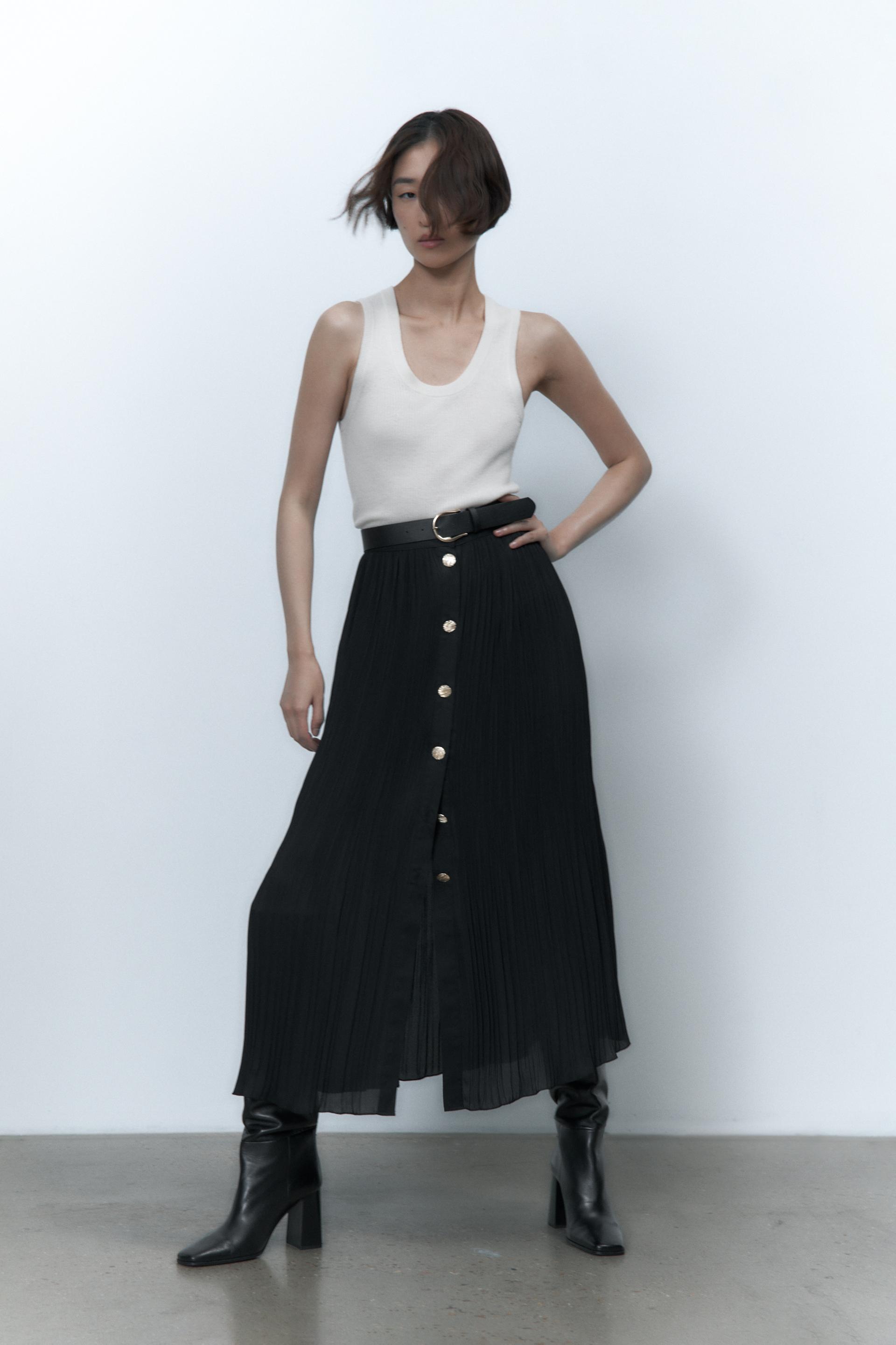 Zara Belted Pleated Skirt