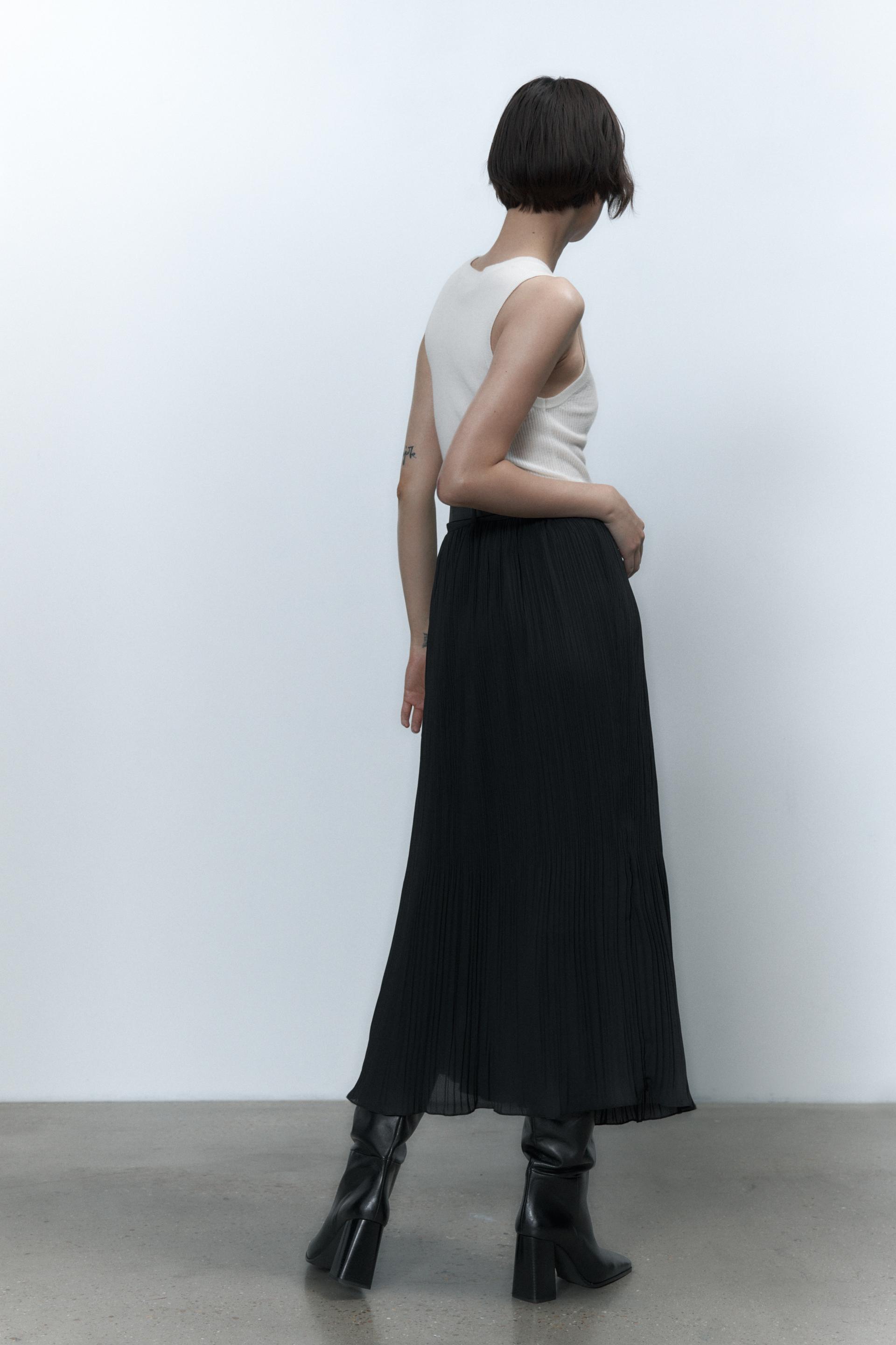 Zara Belted Pleated Skirt