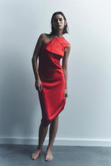 ROBE ASYM??TRIQUE AVEC SOIE - Rouge | ZARA France