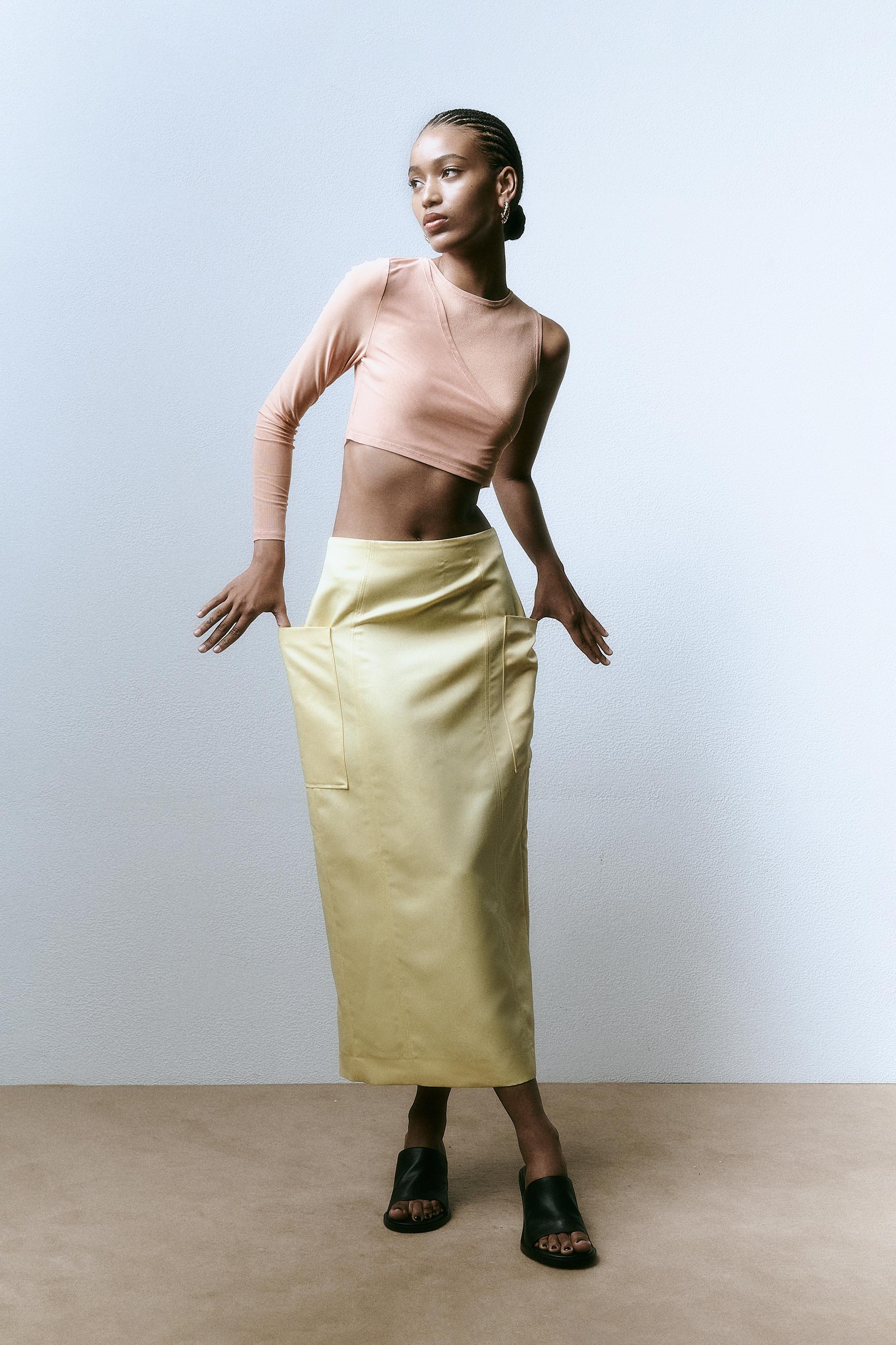 Zara ASYMMETRICAL KNIT TULLE TOP 181702494676
