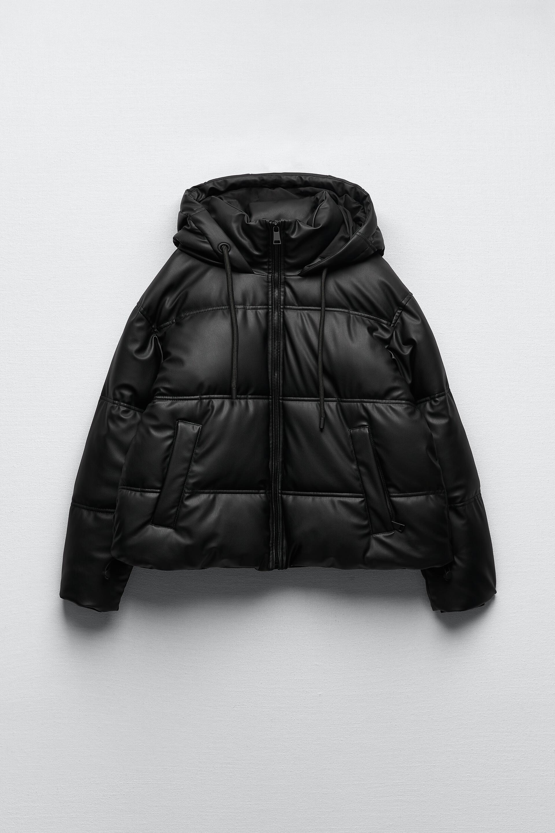 Zara Black Leather Puffer Jacket | canoeracing.org.uk