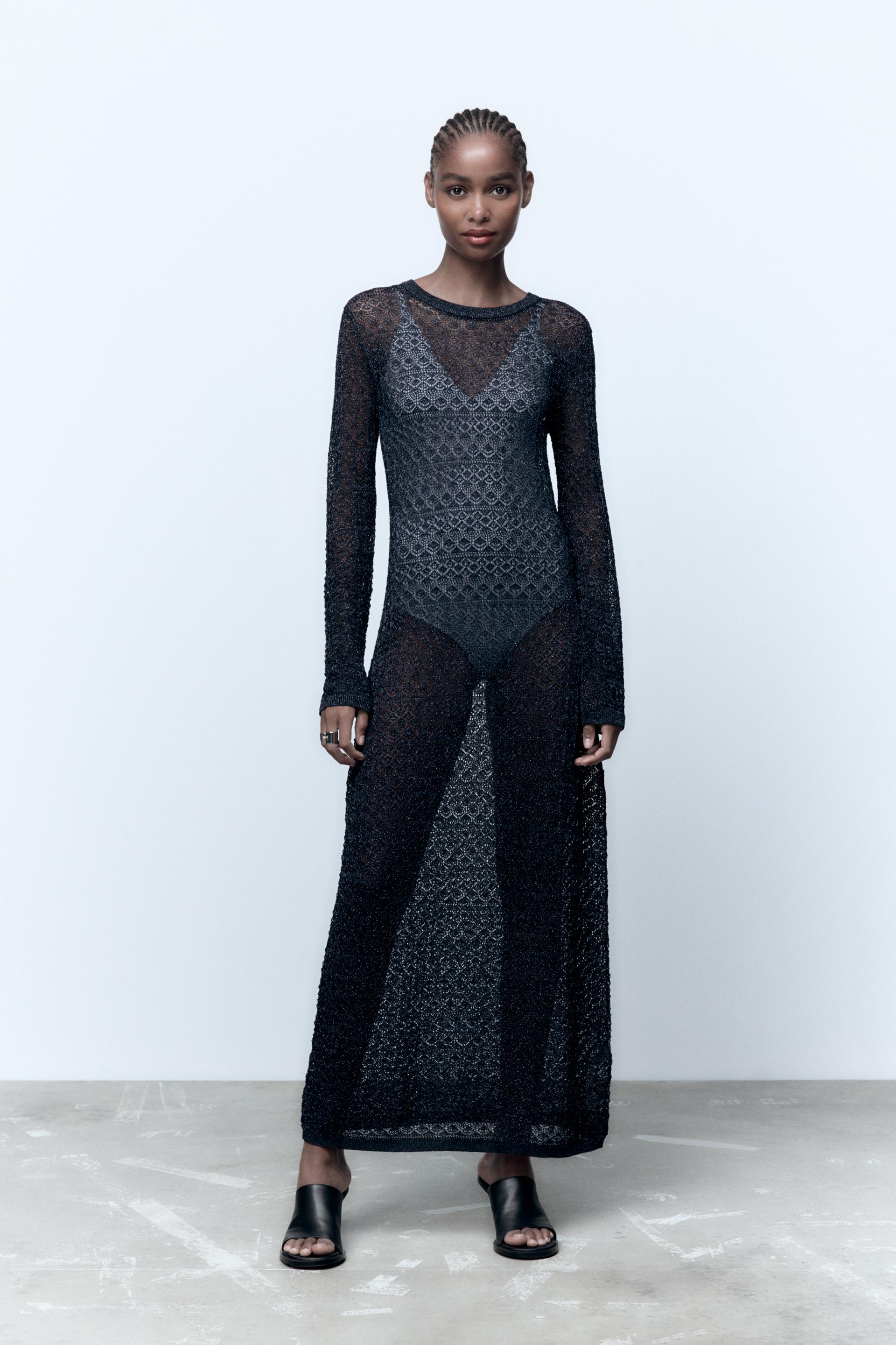 Zara POINTELLE KNIT DRESS WITH METALLIC THREAD 183715155407