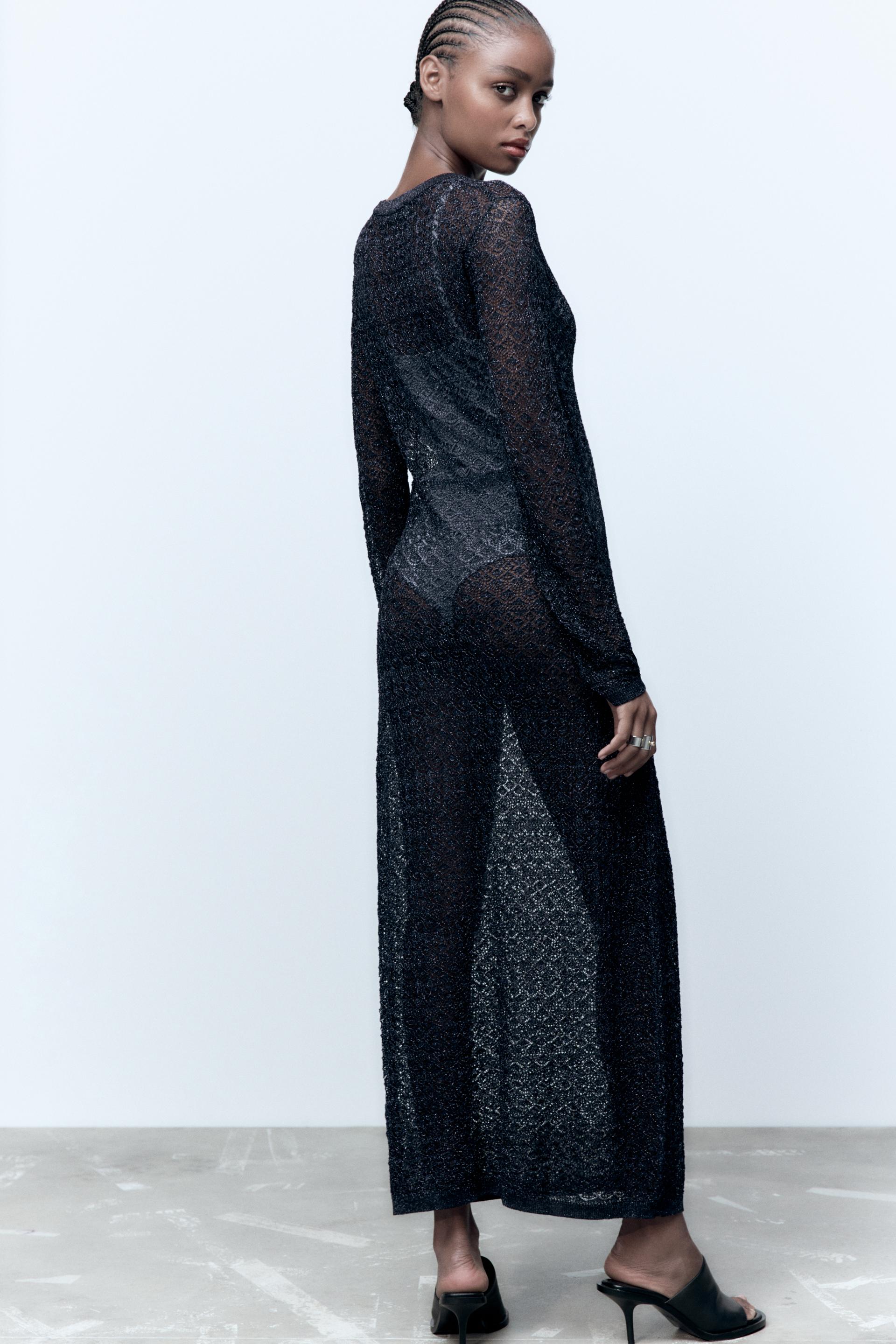 Zara POINTELLE KNIT DRESS WITH METALLIC THREAD 183715155407