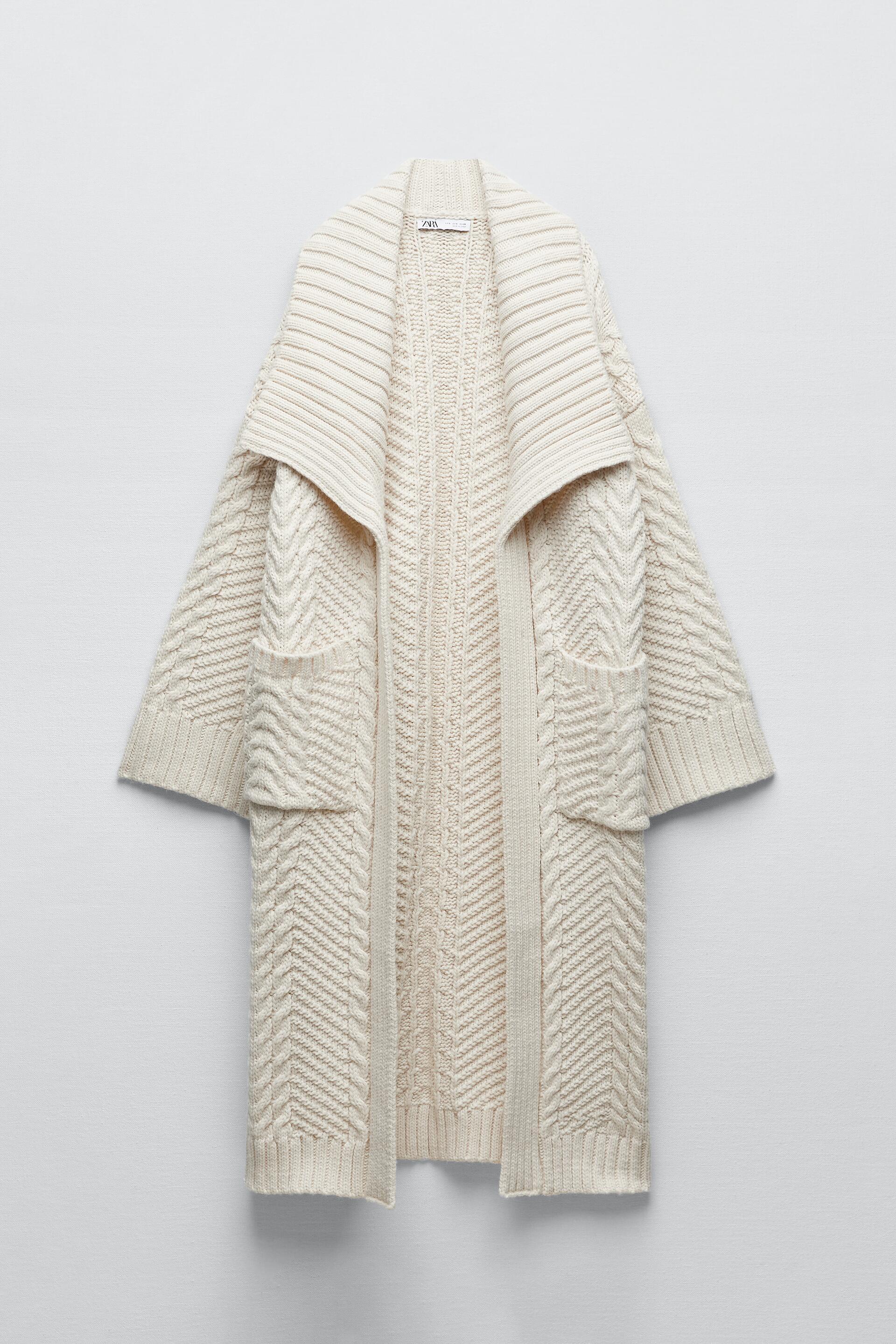 Zara LONG CABLE KNIT COAT 215998540712