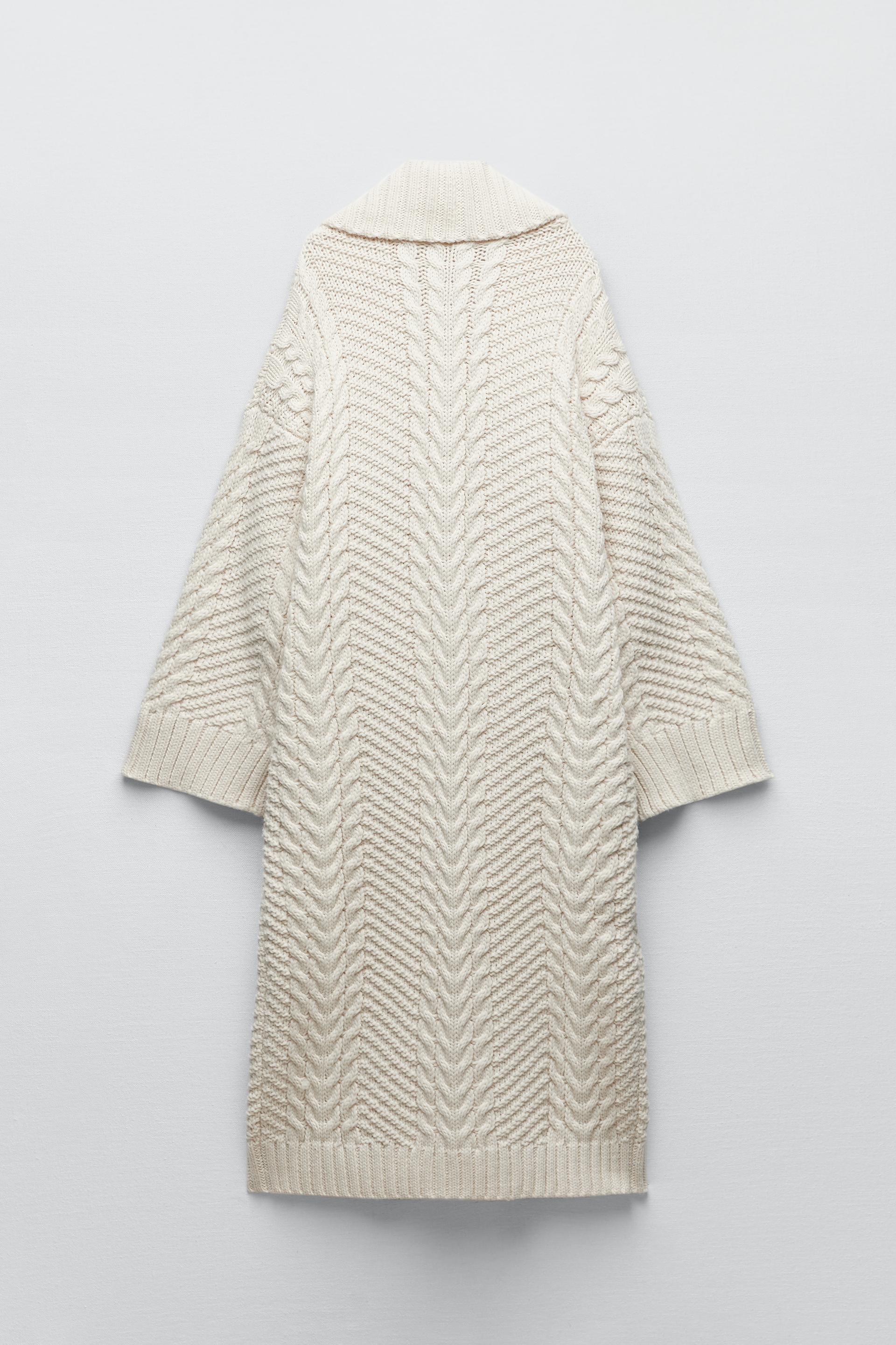 Zara LONG CABLE KNIT COAT 215998540712