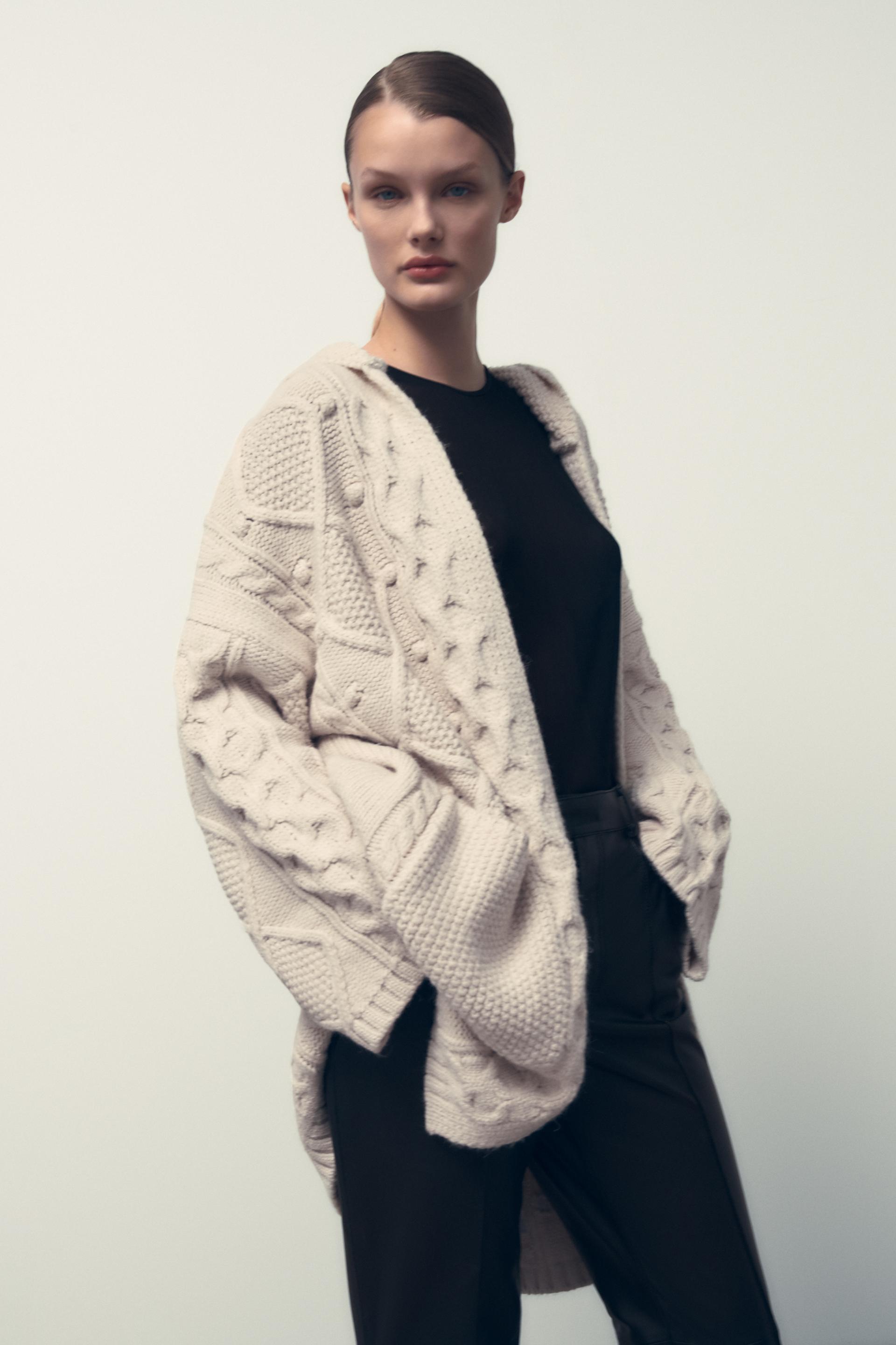 Zara HOODED KNIT CARDIGAN 2023257257129