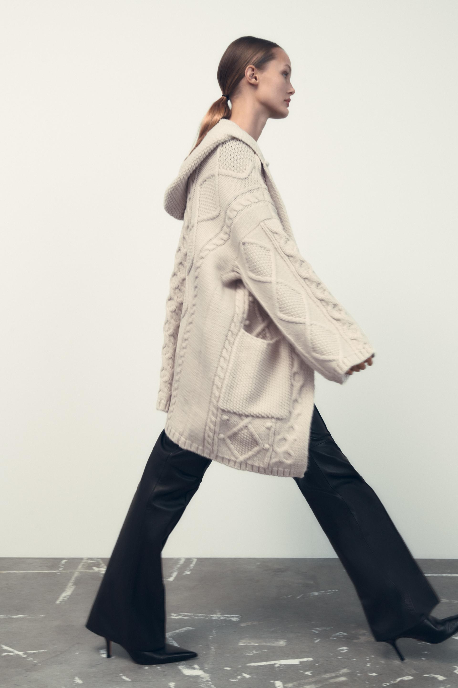 Zara HOODED KNIT CARDIGAN 2023257257129