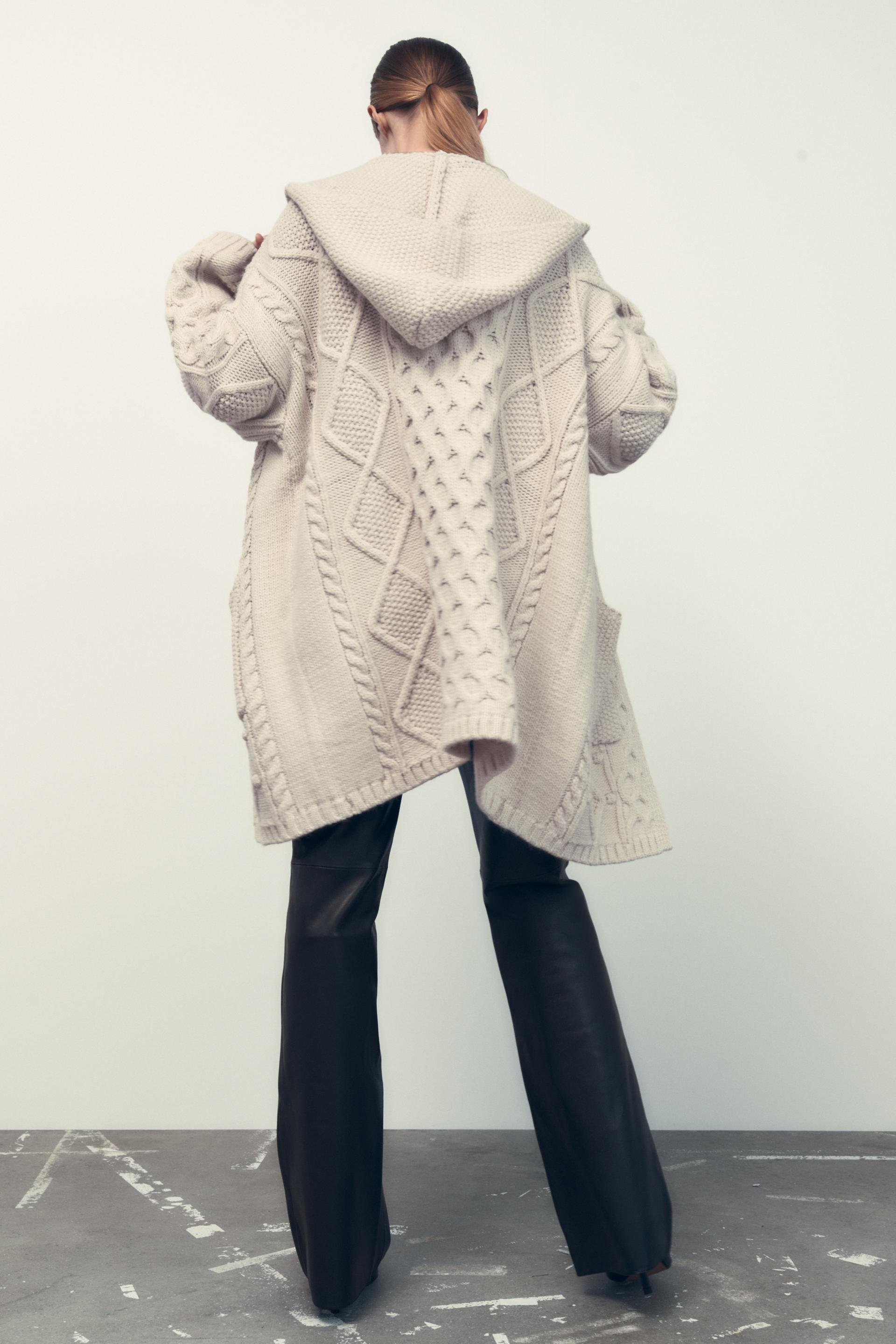 Zara HOODED KNIT CARDIGAN 2023257257129