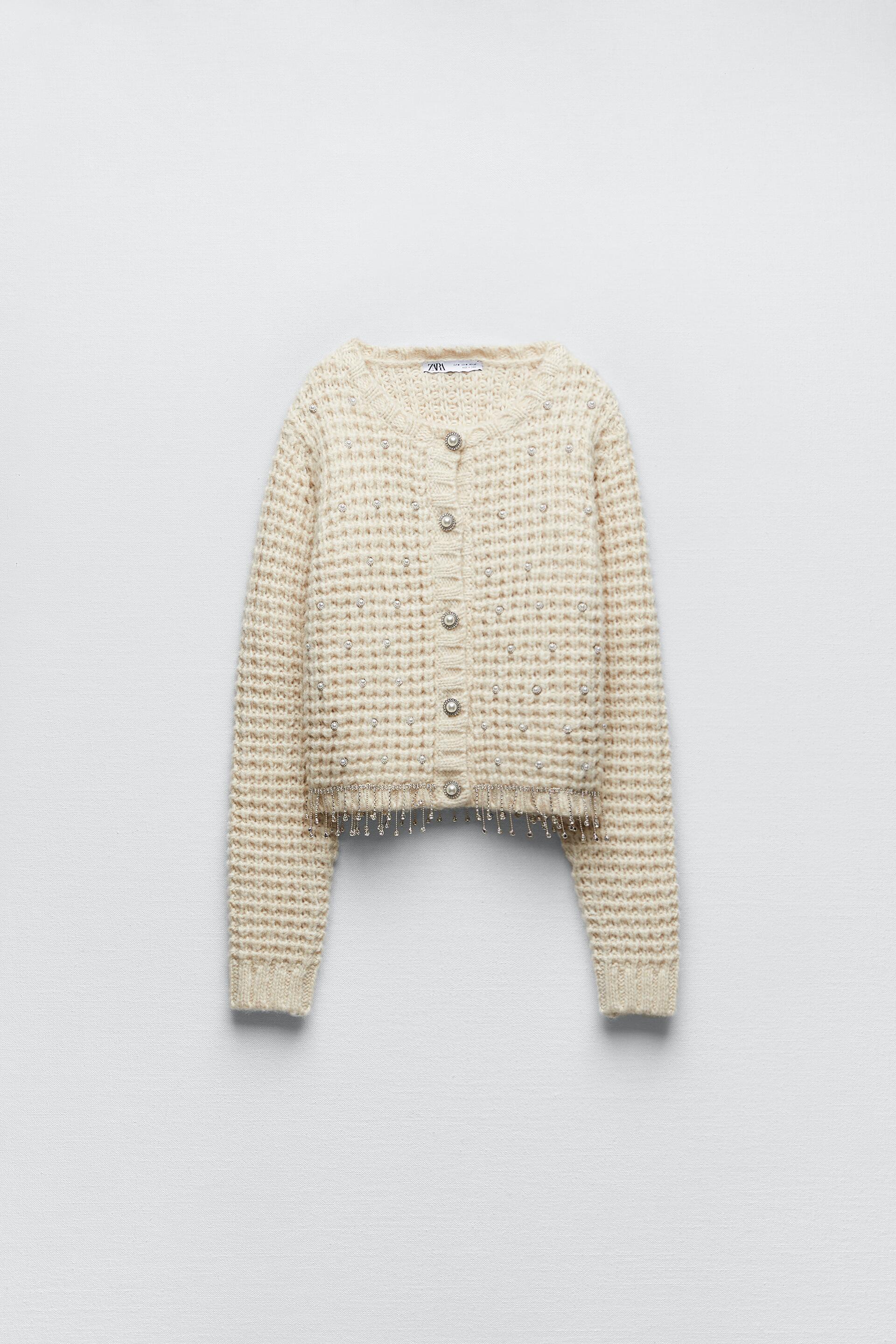 Zara BEADED KNIT CARDIGAN 223691772712