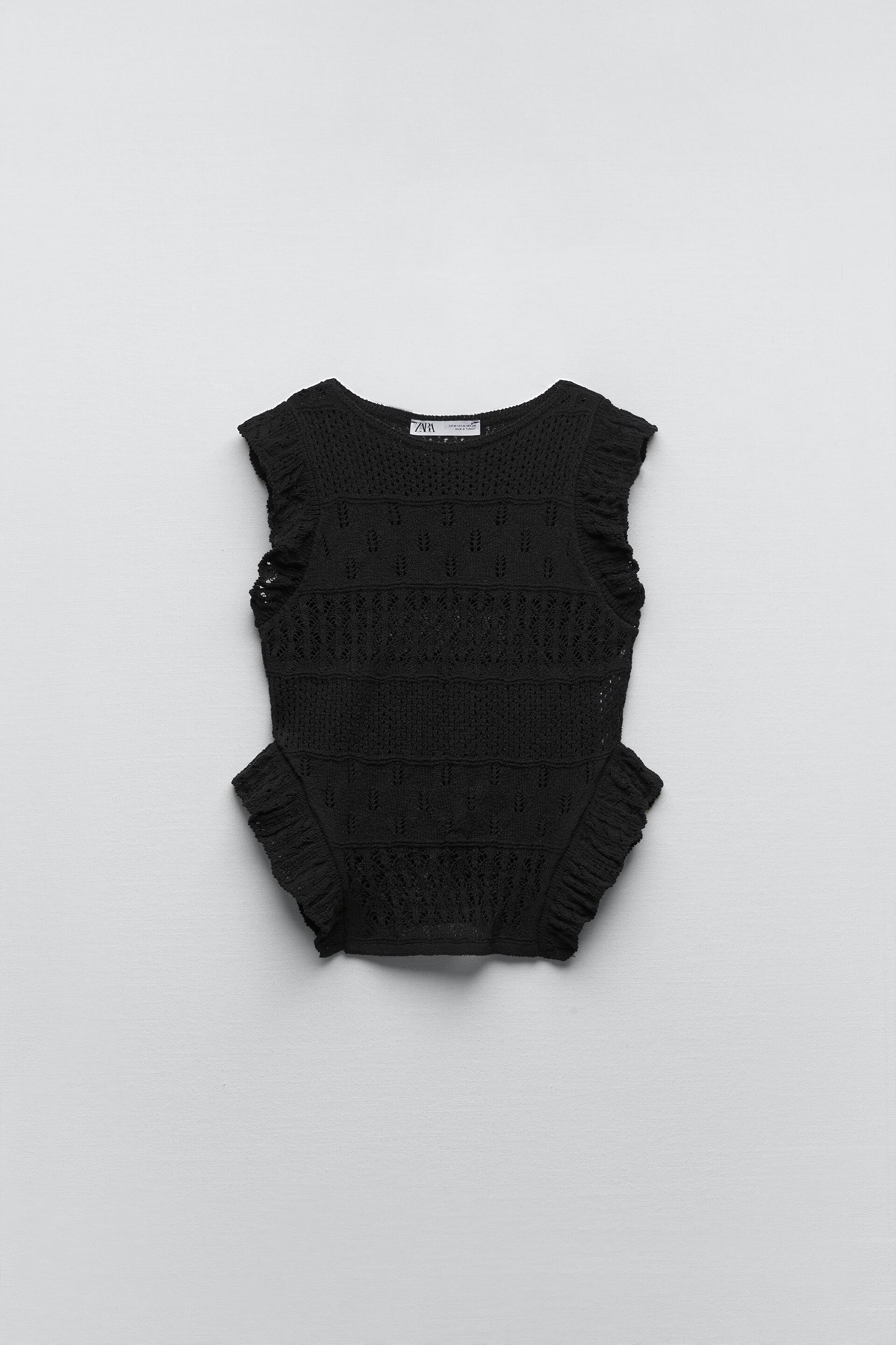 Zara POINTELLE RUFFLED KNIT TOP 177661876800