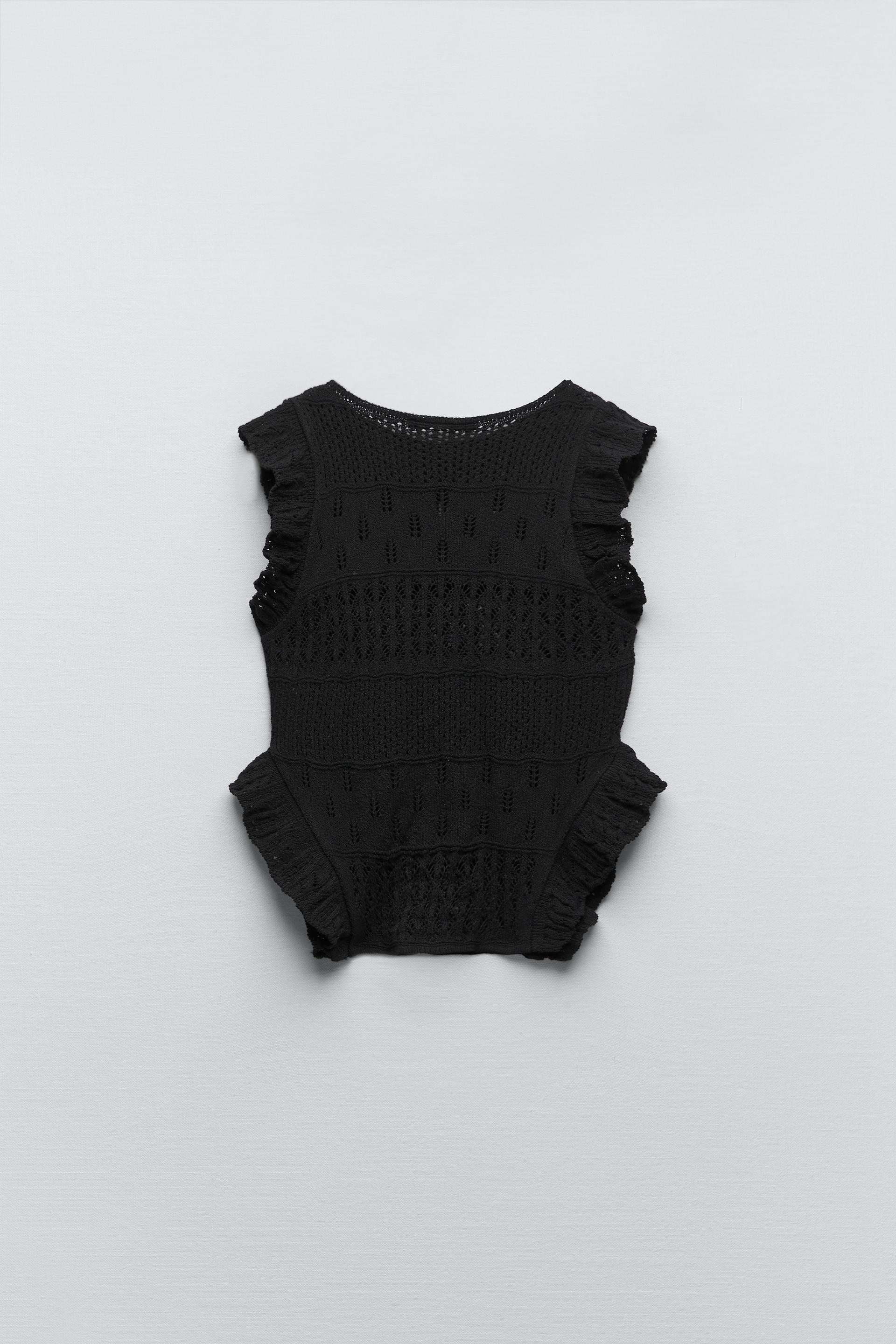 Zara POINTELLE RUFFLED KNIT TOP 177661876800