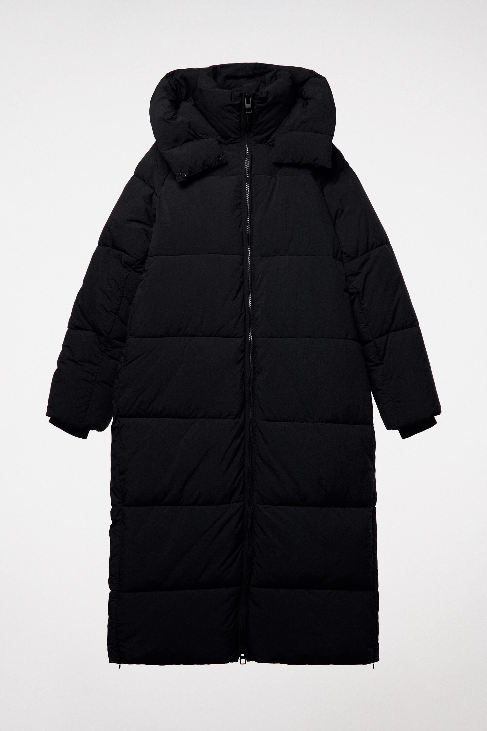 Women's Size 16 Long Line Black Puffer Coat - Quilted Body Warmer With Hood & Side Zip