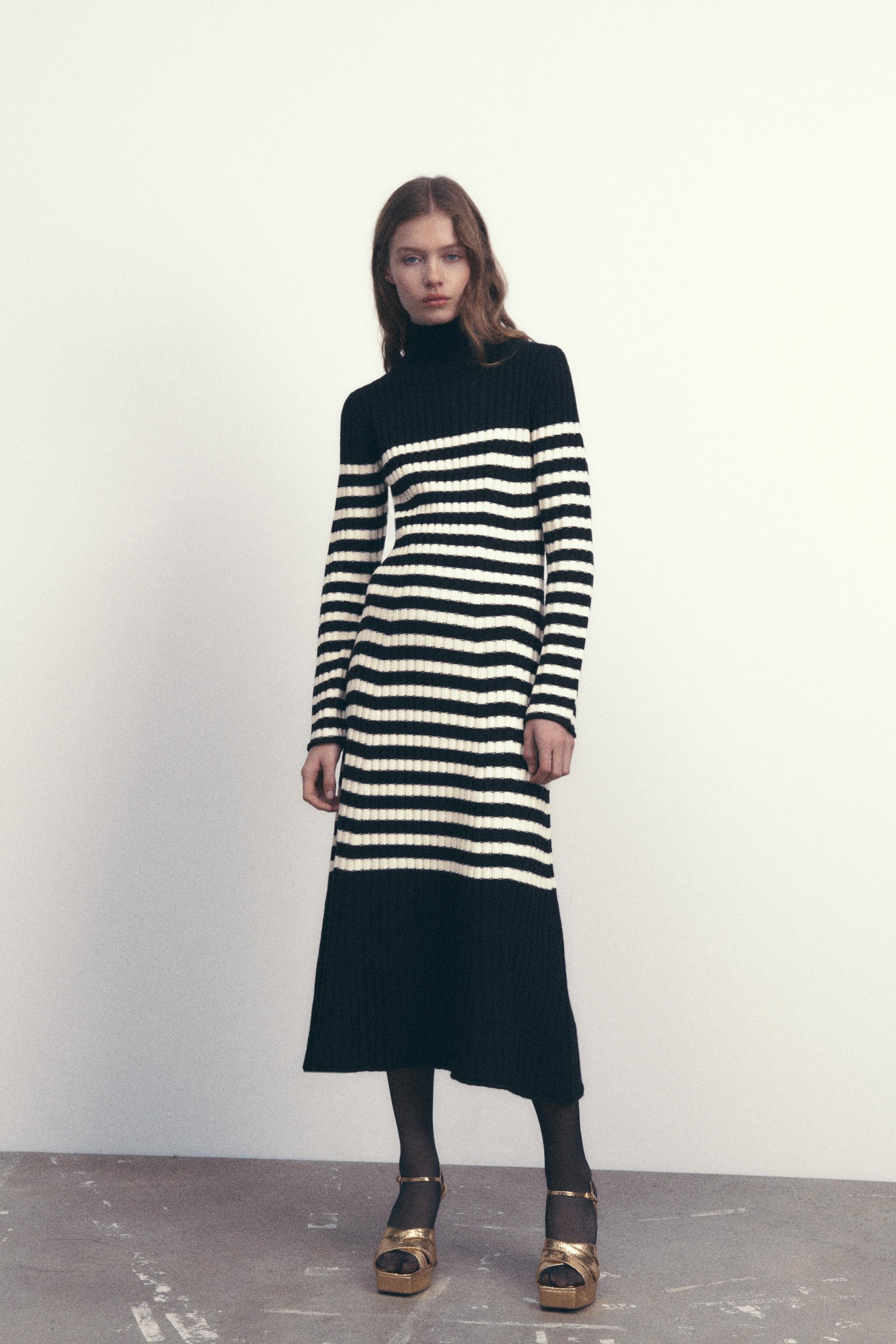 Zara WOOL BLEND STRIPED KNIT DRESS 229687524105