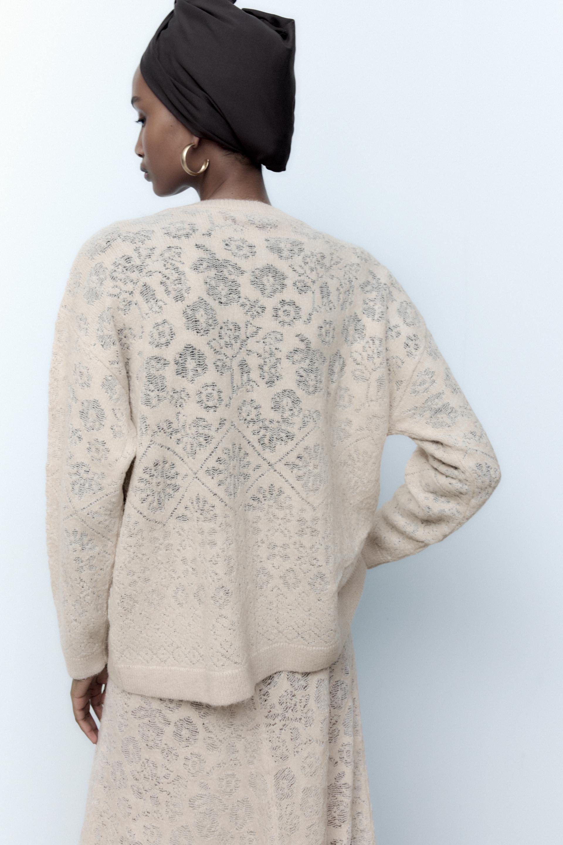 Zara OVERSIZED POINTELLE KNIT SWEATER 197833555711