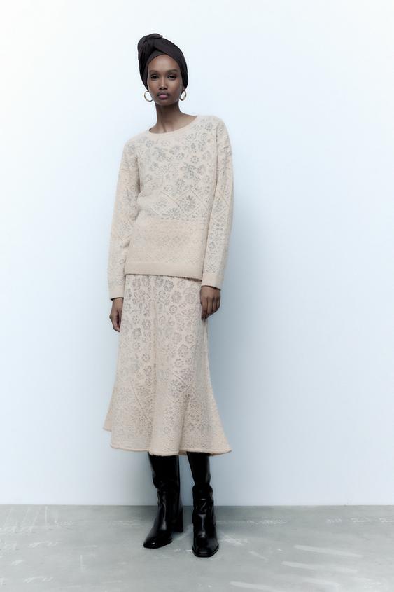 Zara OVERSIZED POINTELLE KNIT SWEATER 197833555711