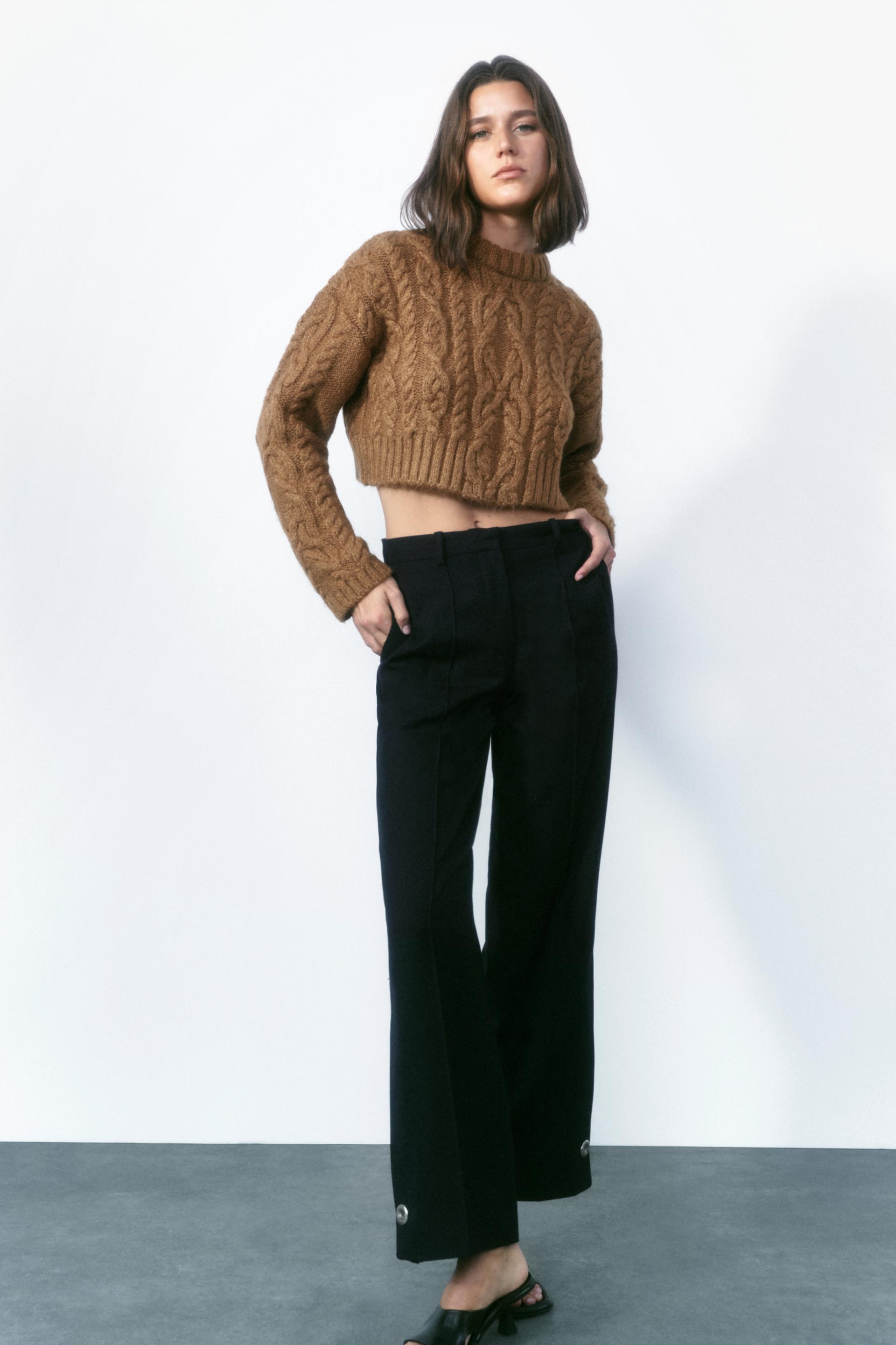 CABLEKNIT SWEATER camel ZARA