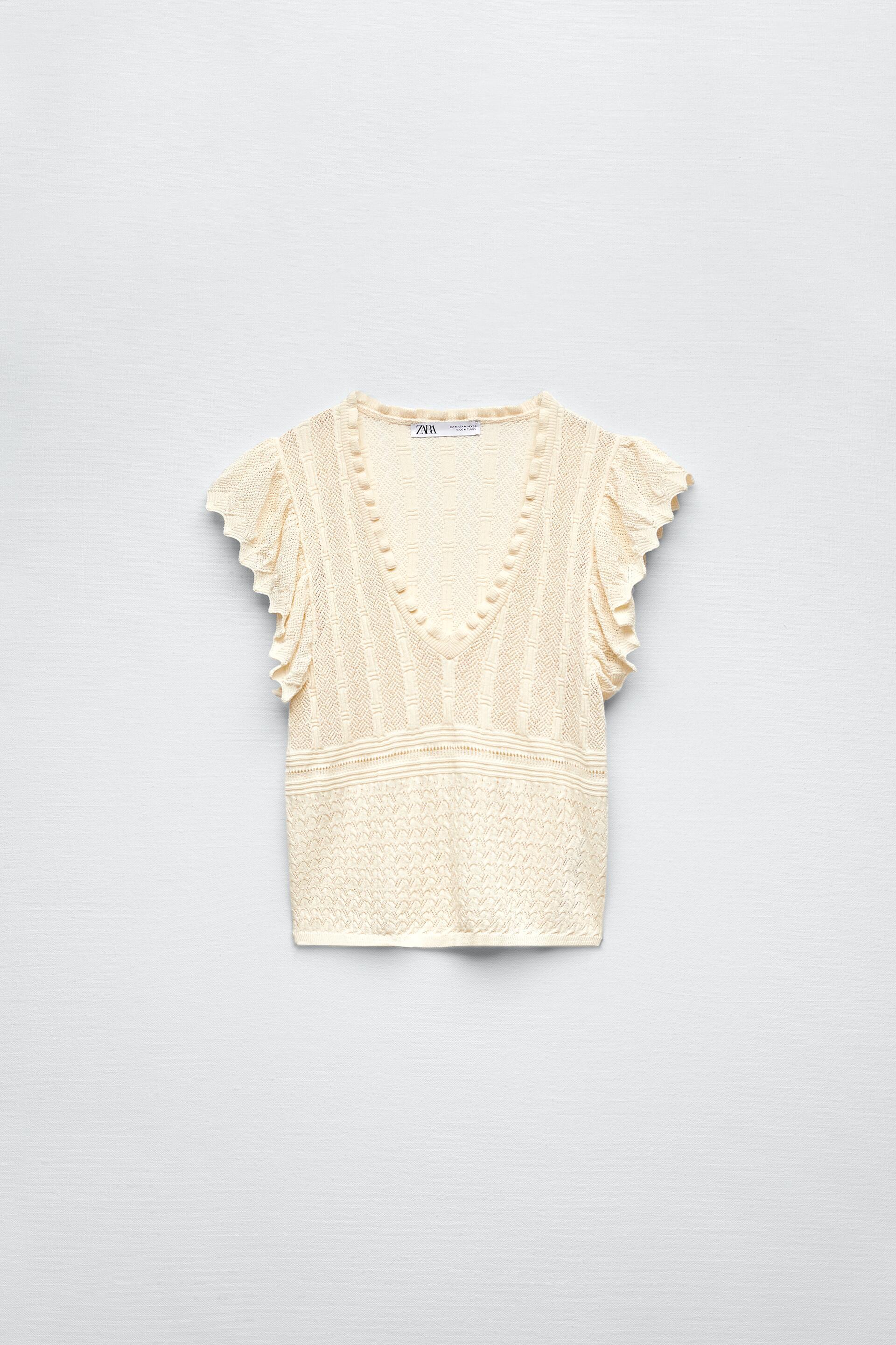 Zara POINTELLE KNIT TOP WITH RUFFLED SLEEVES 177667057725