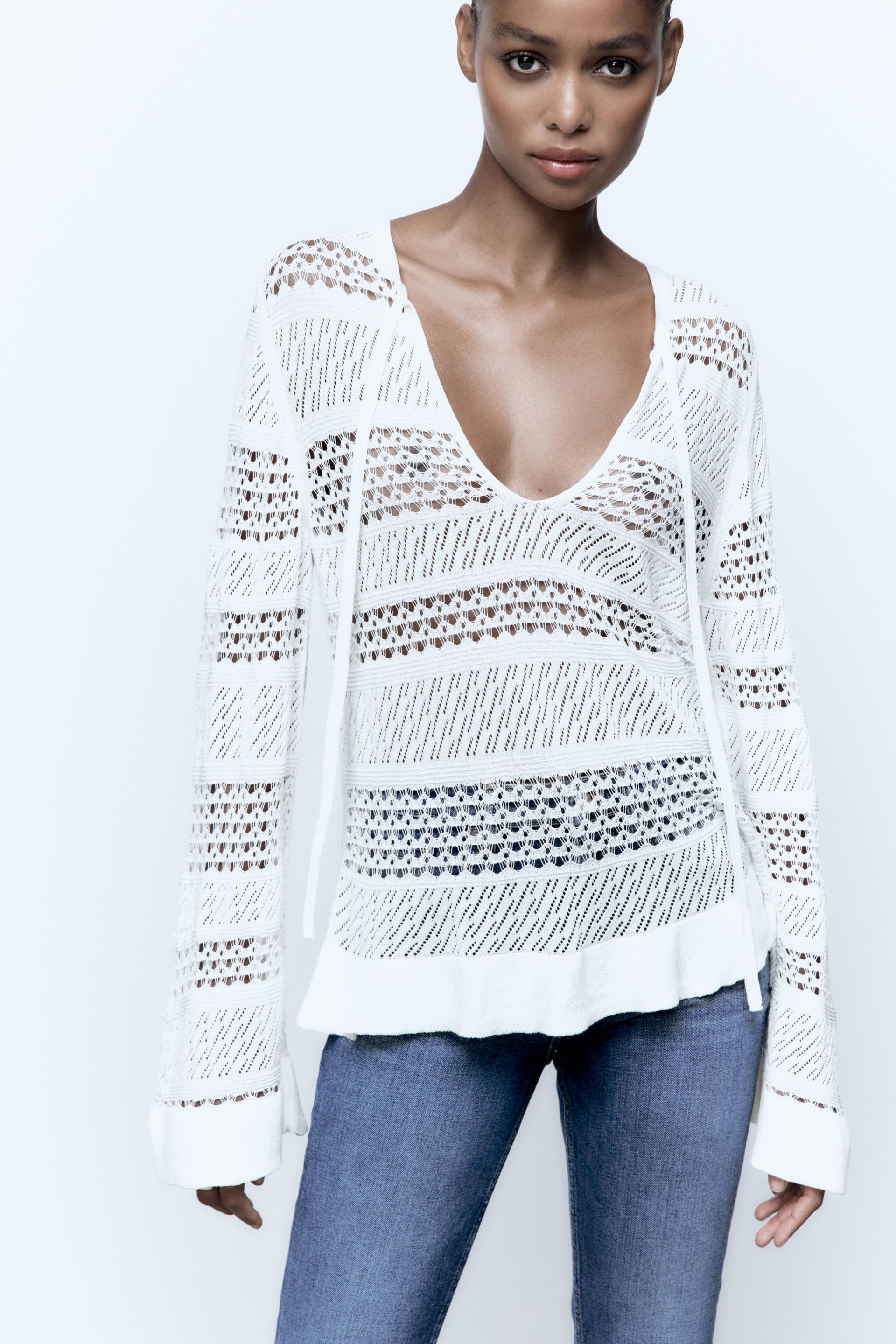 Zara POINTELLE KNIT TOP 203018887250