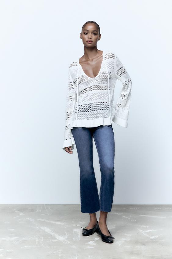 Zara POINTELLE KNIT TOP 203018887250