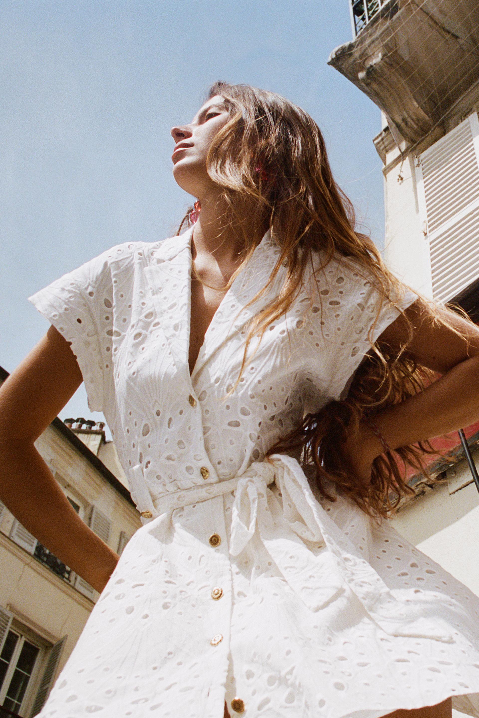 shirt dress with cutwork embroidery zara