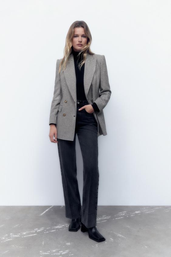VESTE BOUTONNAGE CROIS PIED DE POULE cru Noir ZARA France veste-boutonnage-crois-pied-de-poule-cru-noir-zara-france