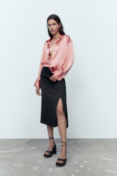 Zara Satin Finished Jacquard Shirt With Bows