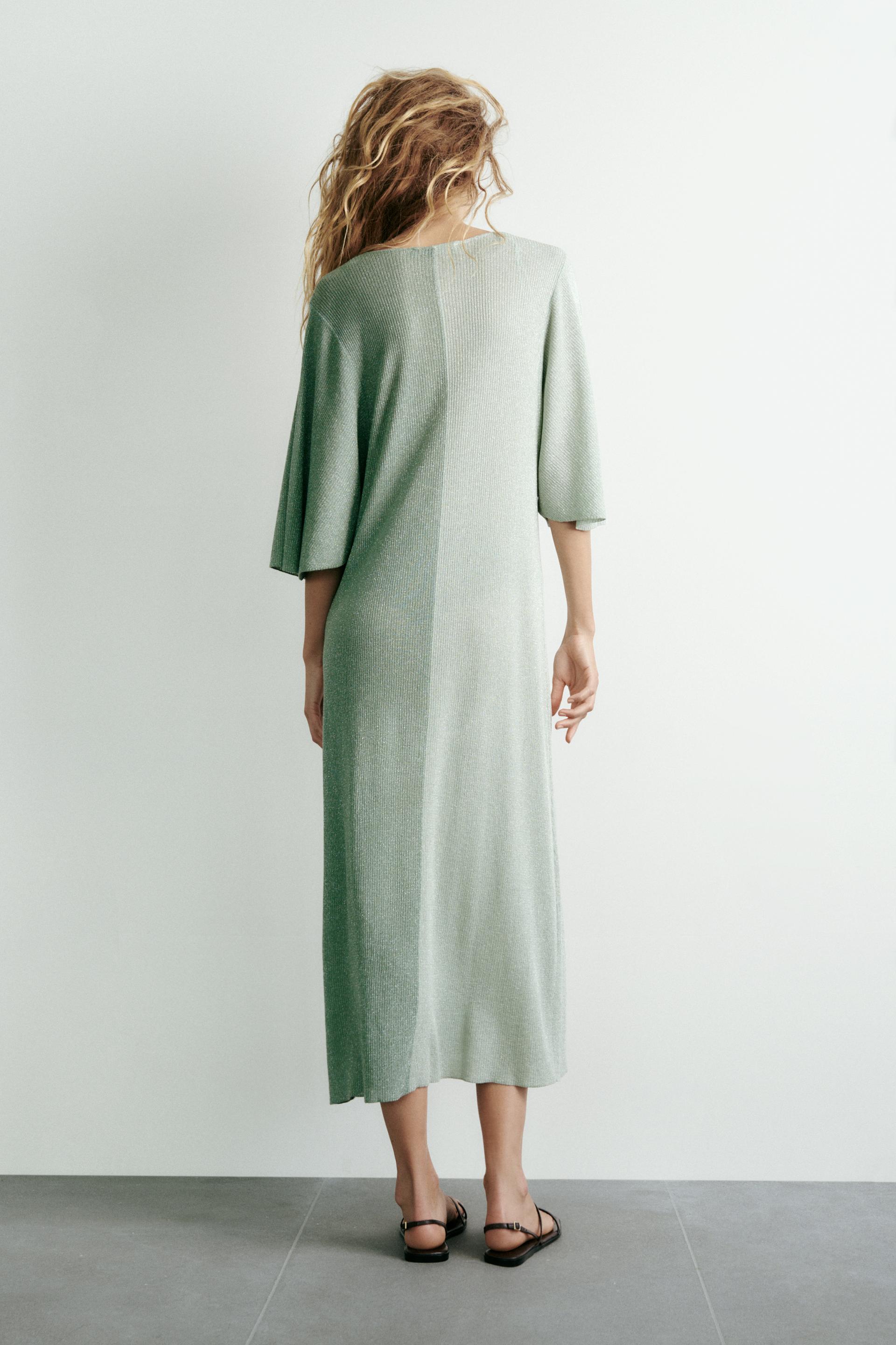 Zara LONG KNIT DRESS WITH METALLIC THREAD DETAIL 182291523526