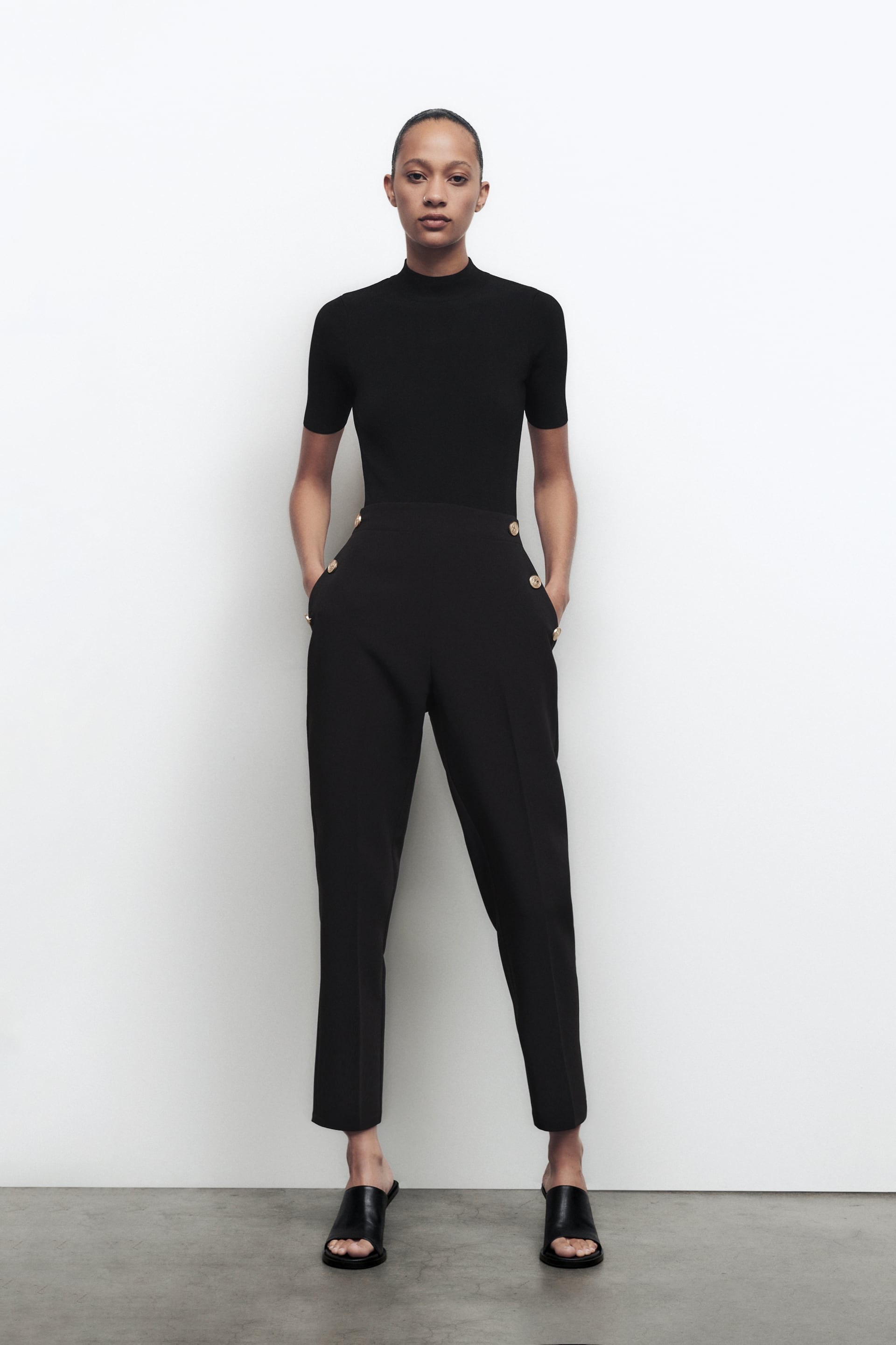 STRAIGHT TROUSERS WITH METAL BUTTONS - Black | ZARA Thailand