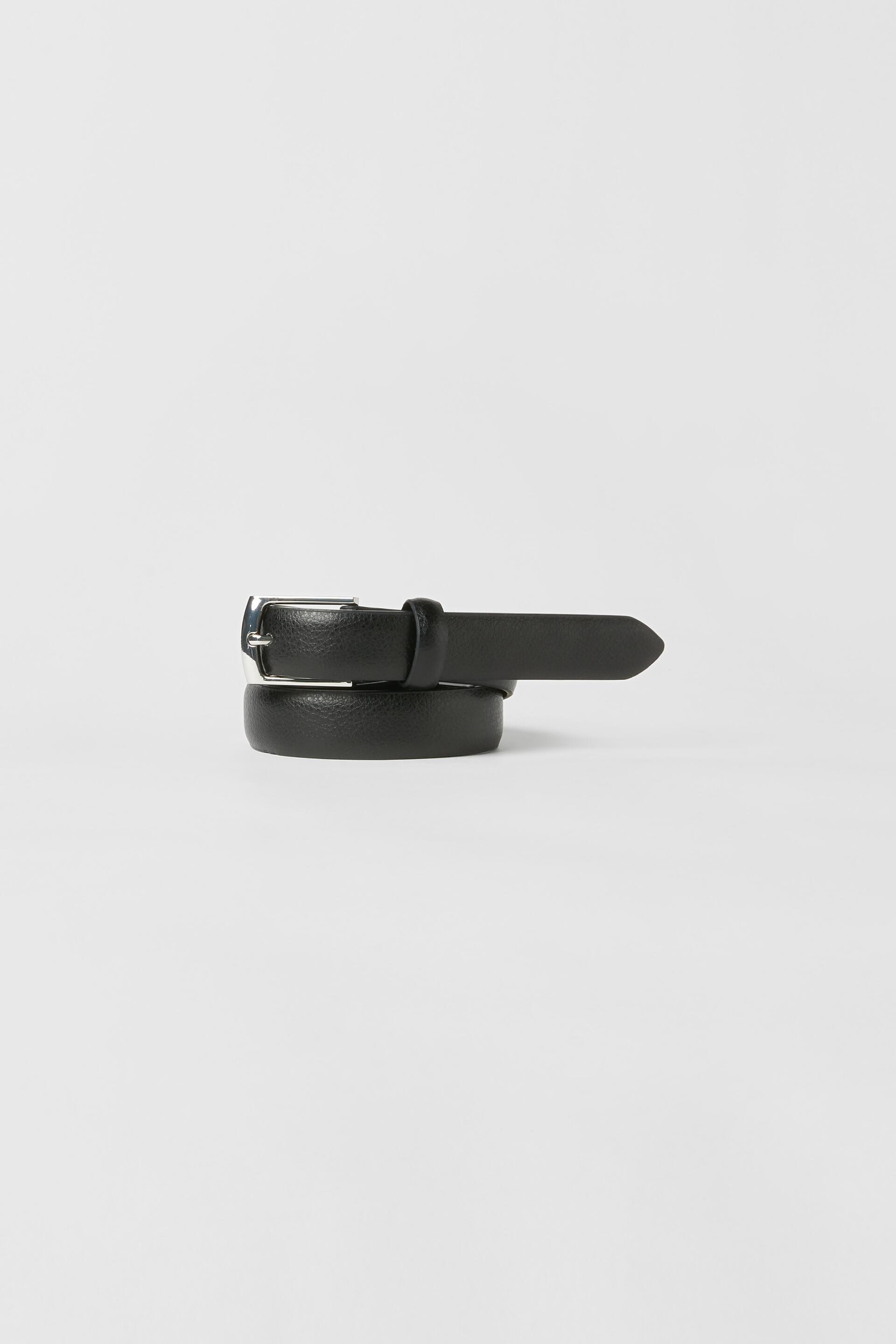 LEATHER BUCKLE BELT Black ZARA Canada