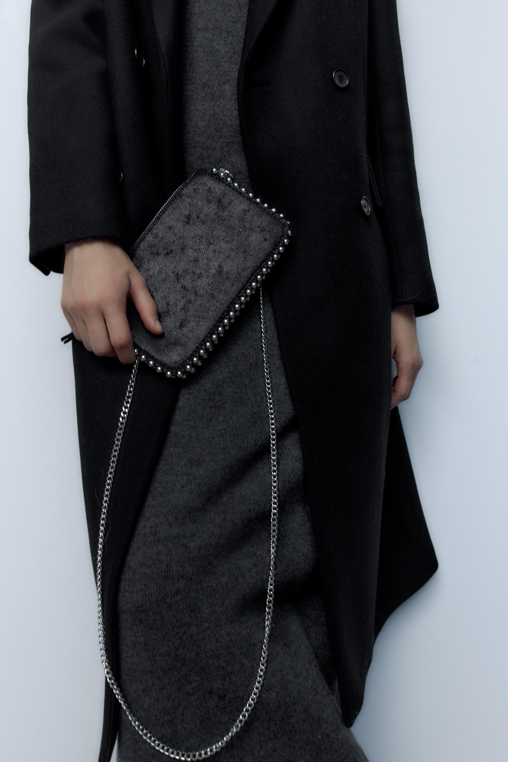 Zara MACRAMÉ STUDDED CROSSBODY WALLET BAG Square One