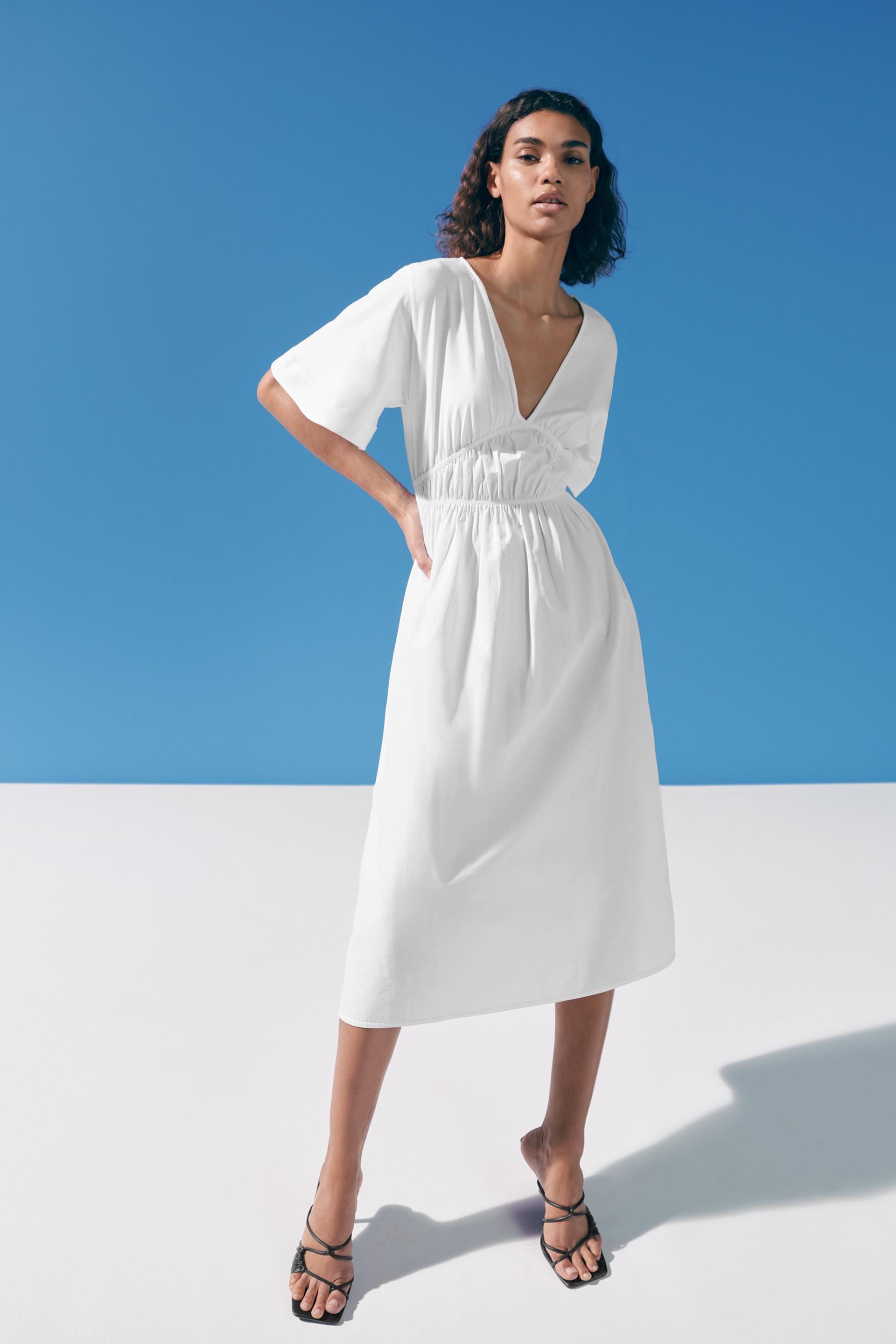 Zara greece english. Белое платье. Поплин платье. Zara платье миди