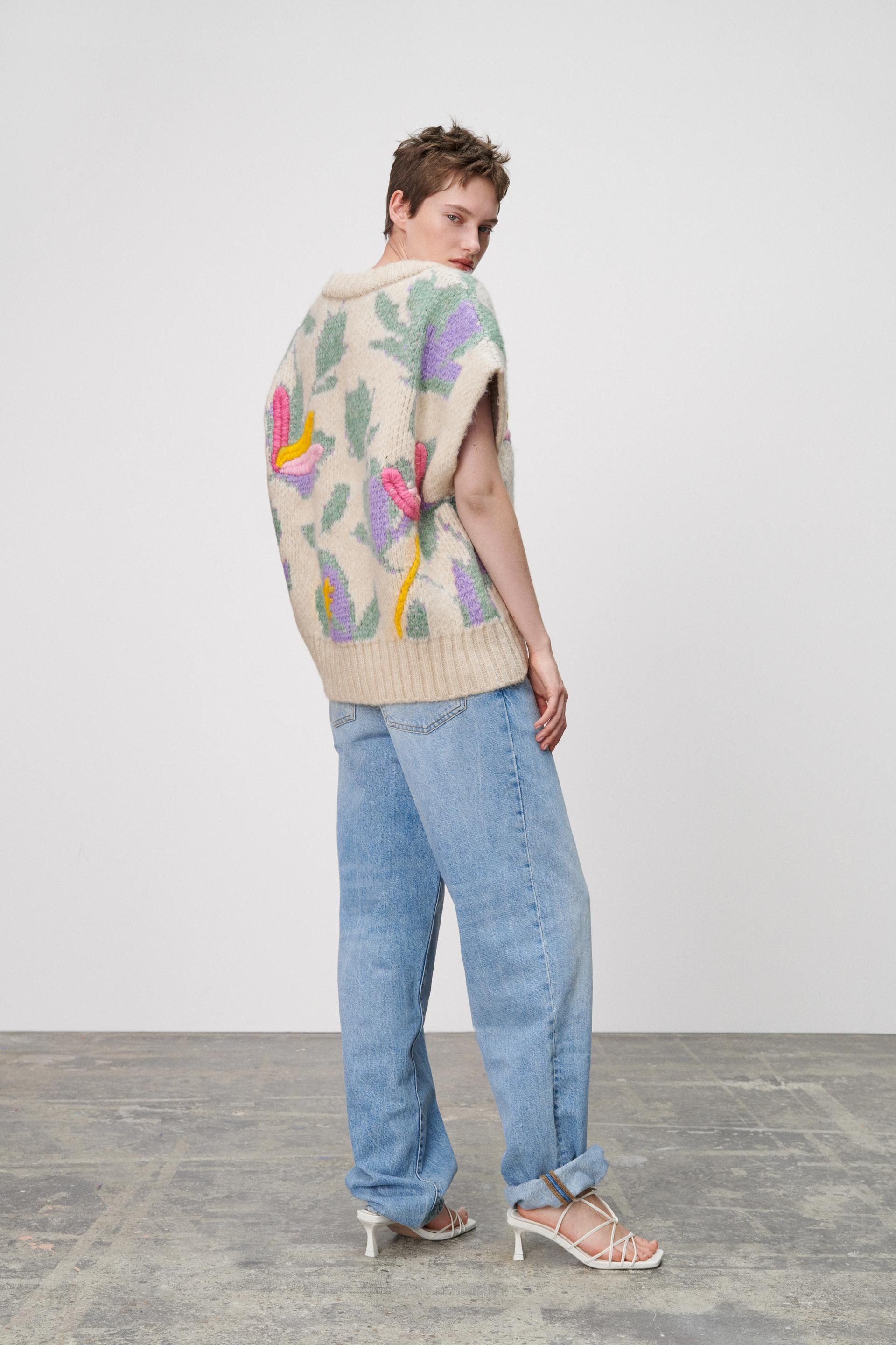 Zara EMBROIDERED KNIT VEST 146563572330