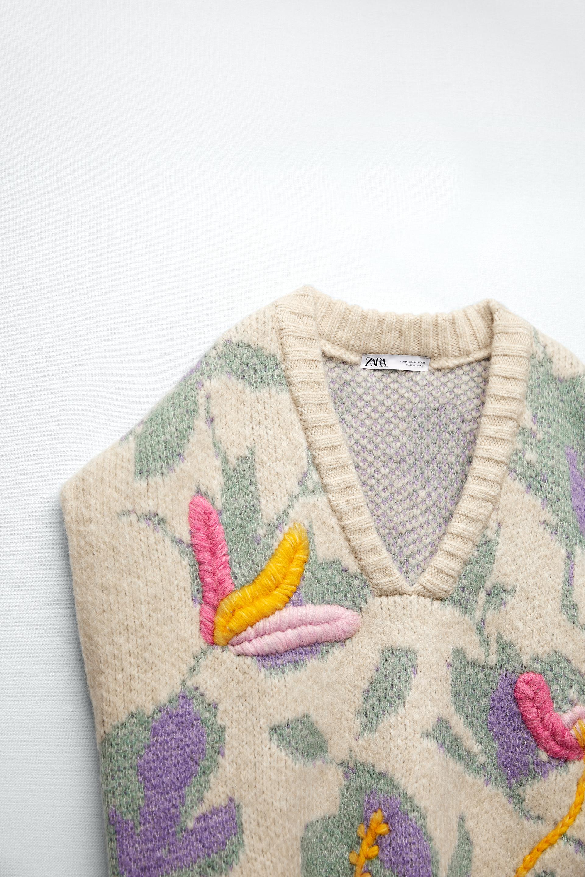 Zara EMBROIDERED KNIT VEST 146563572330