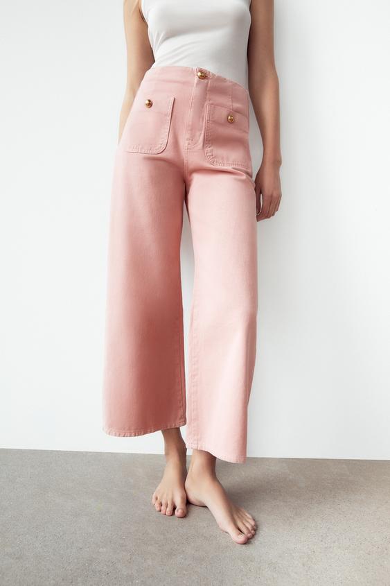 Z1975 CROPPED WIDELEG JEANS WITH GOLDEN BUTTONS Dusty pink ZARA