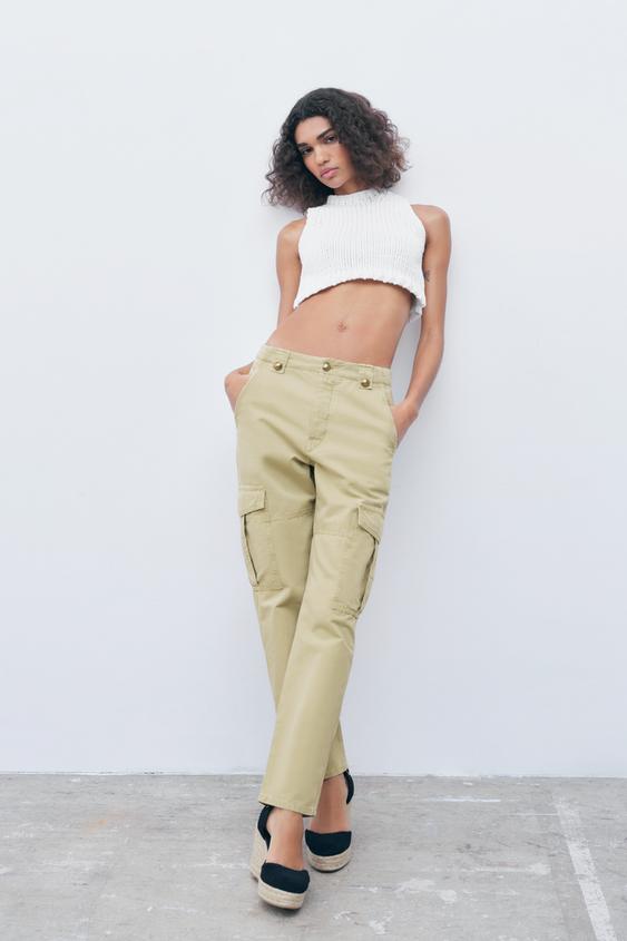 GOLD BUTTON CARGO PANTS taupe brown ZARA United States