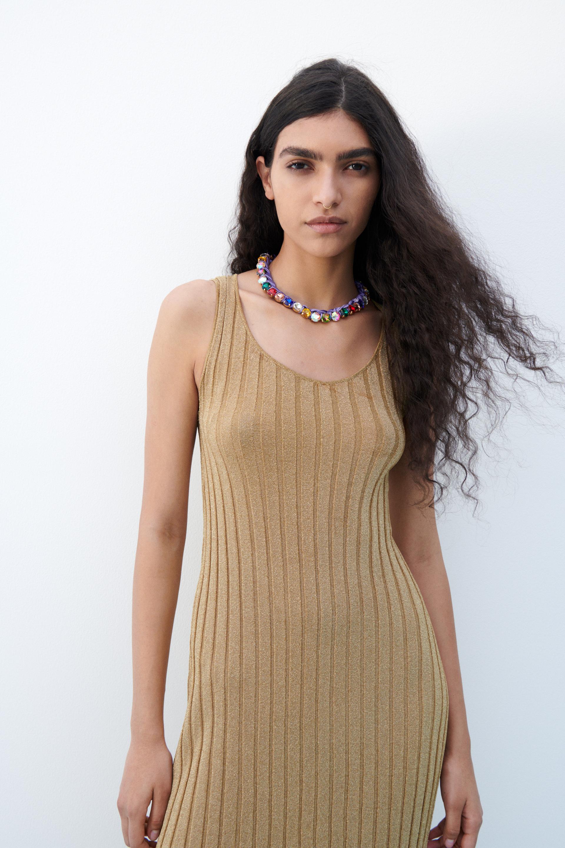 Zara RIBBED KNIT DRESS WITH METALLIC THREAD 183767746303