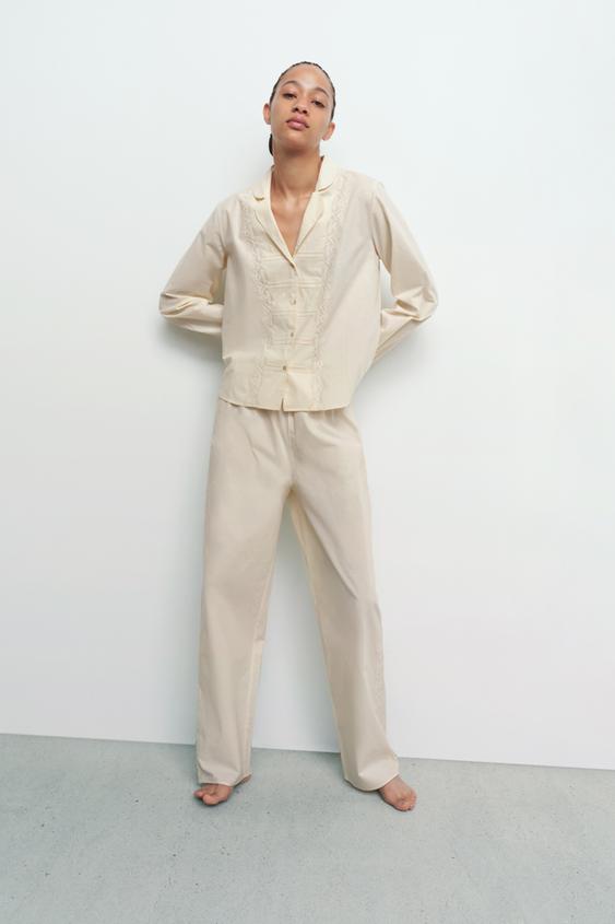 EMBROIDERED COTTON SHIRT Ecru ZARA South Africa