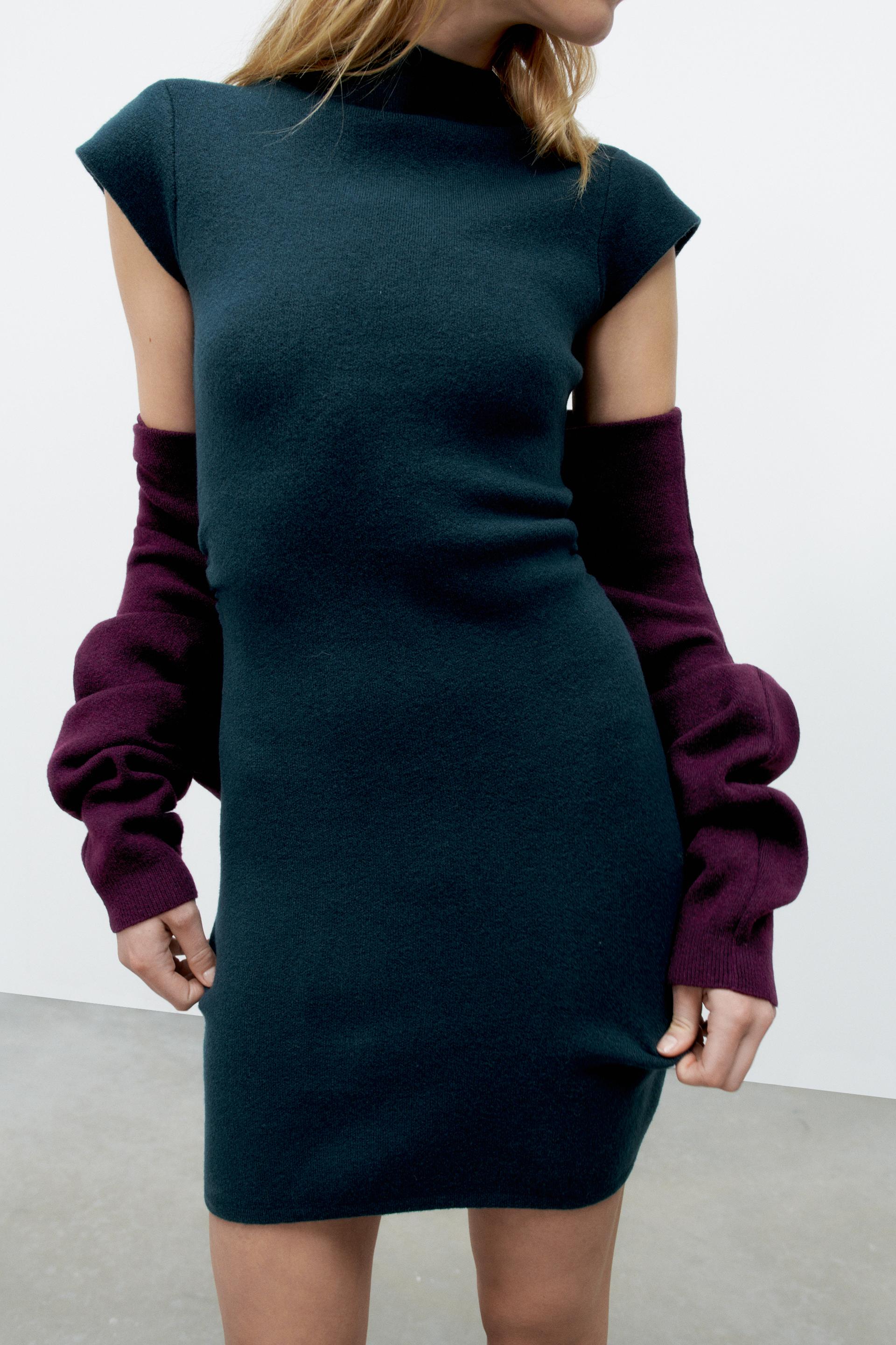 Zara MOCK NECK SHORT KNIT DRESS 148917772409