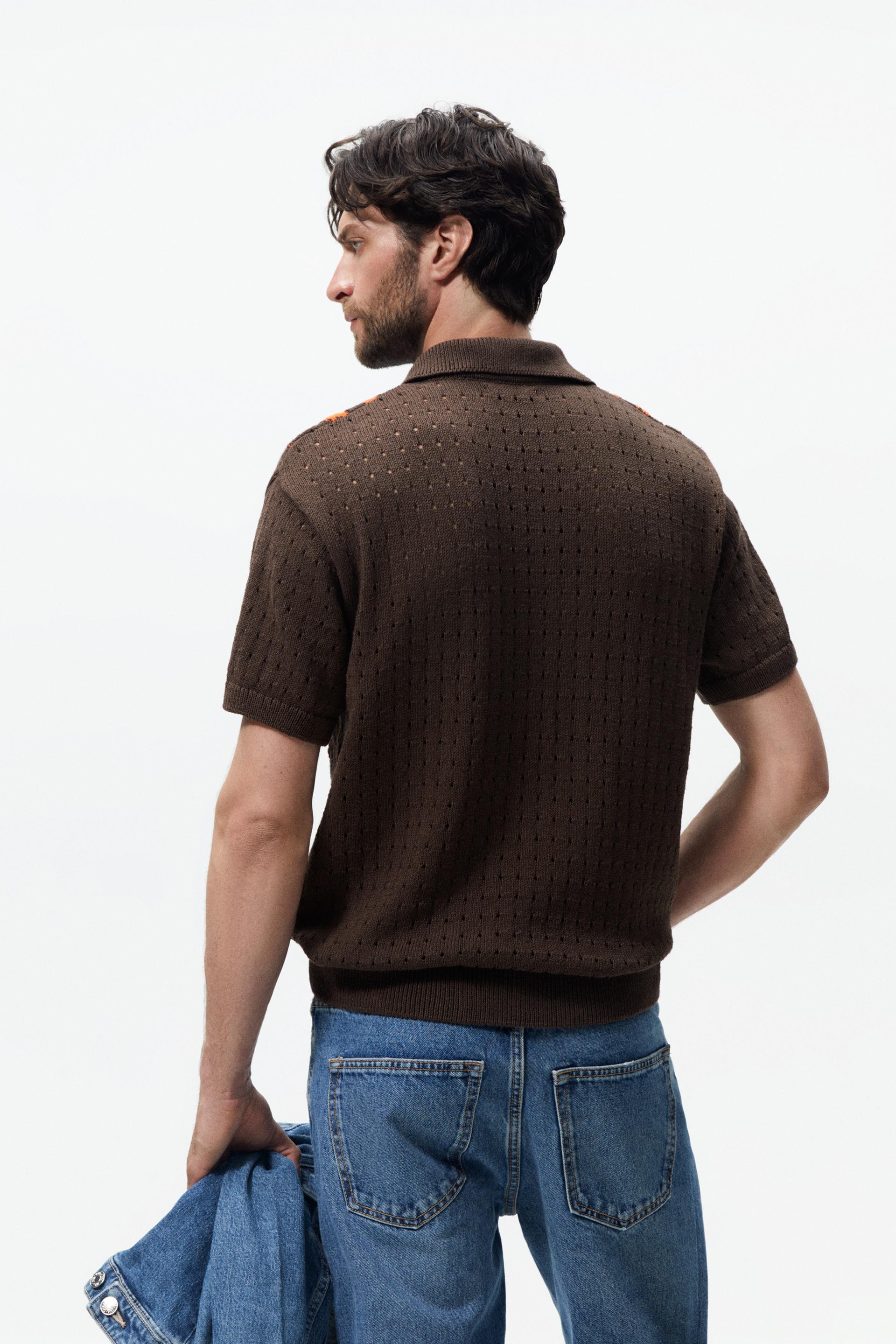 Zara CROCHET KNIT POLO SHIRT 1702800437009