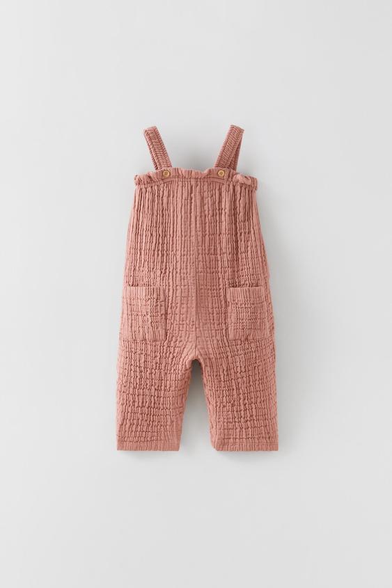 RUFFLED TEXTURED OVERALLS Brown ZARA United States