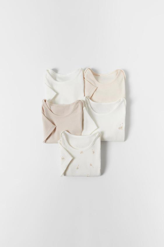 BABY/ FIVEPACK OF GIRAFFE BODYSUITS taupe brown ZARA