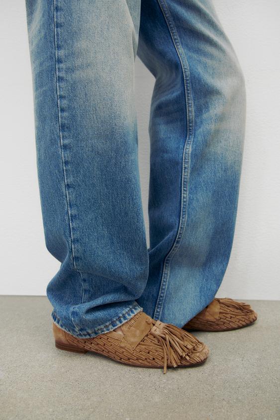 split leather loafers zara