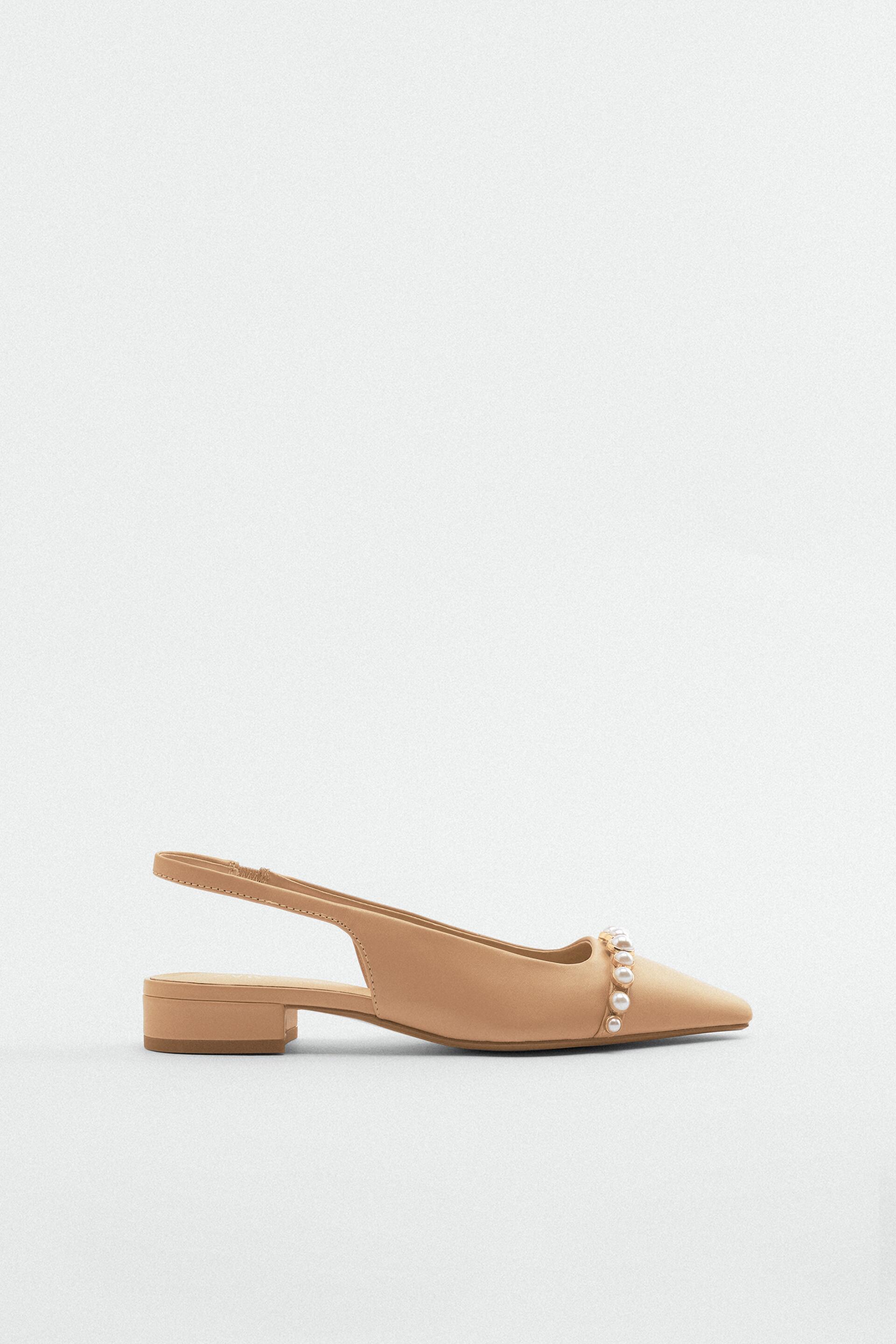 zara flat leather sandals with pearls